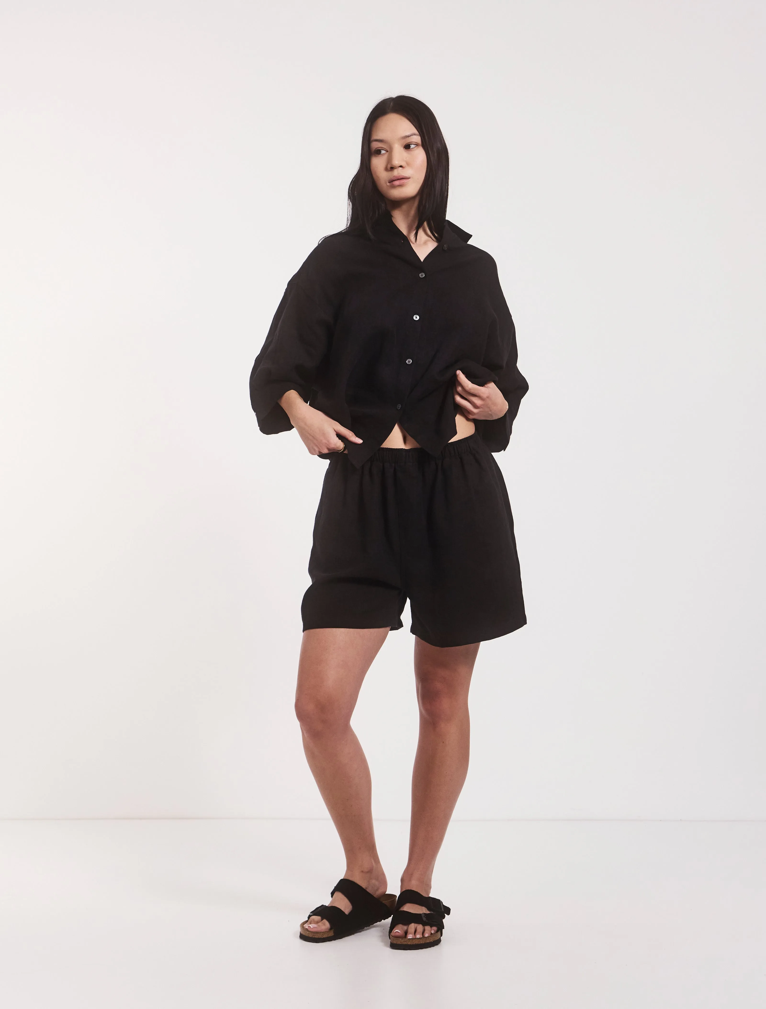 Louella Linen Shorts In Black sold by Ninety Percent product image thumbnail 3