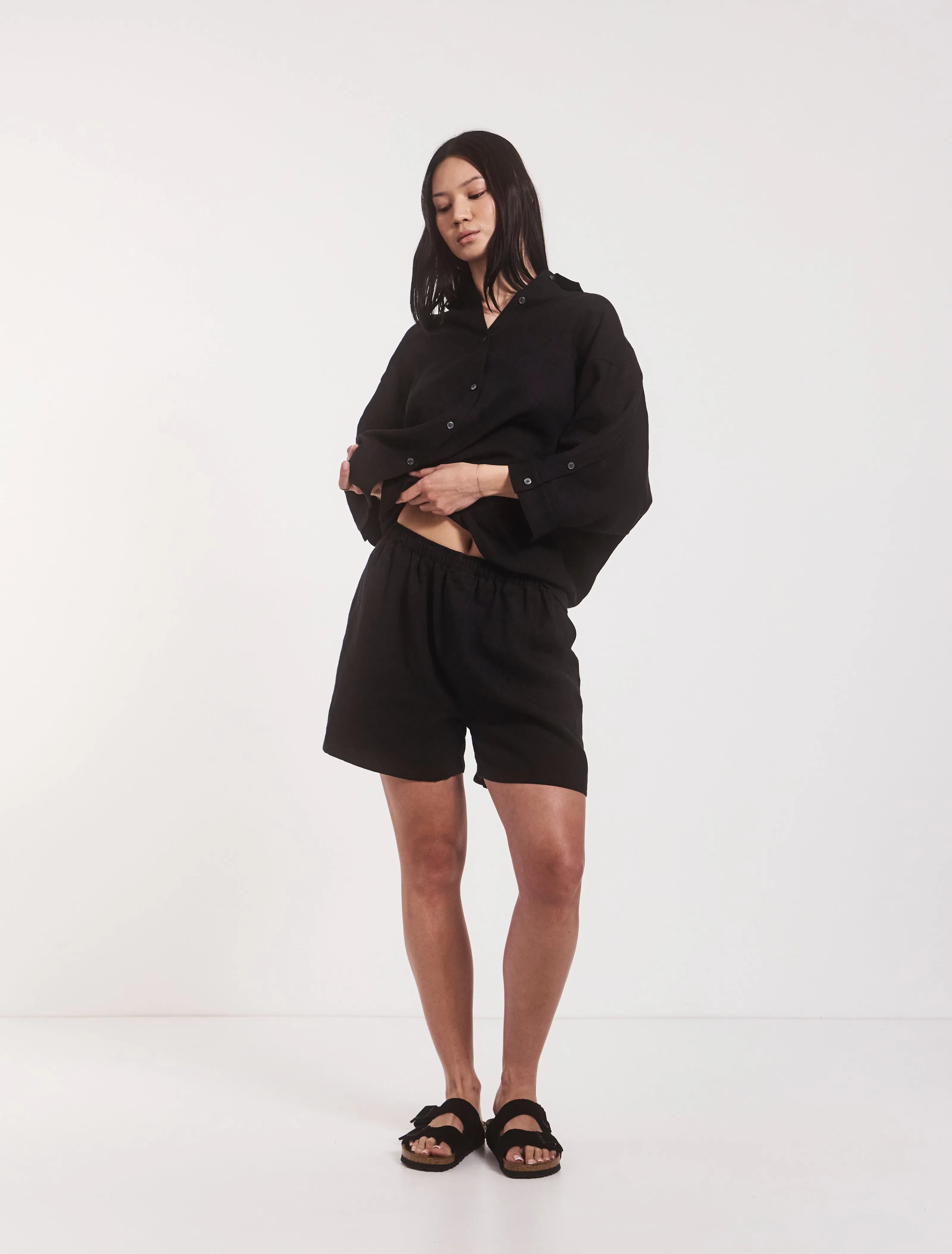 Louella Linen Shorts In Black sold by Ninety Percent product image thumbnail 5