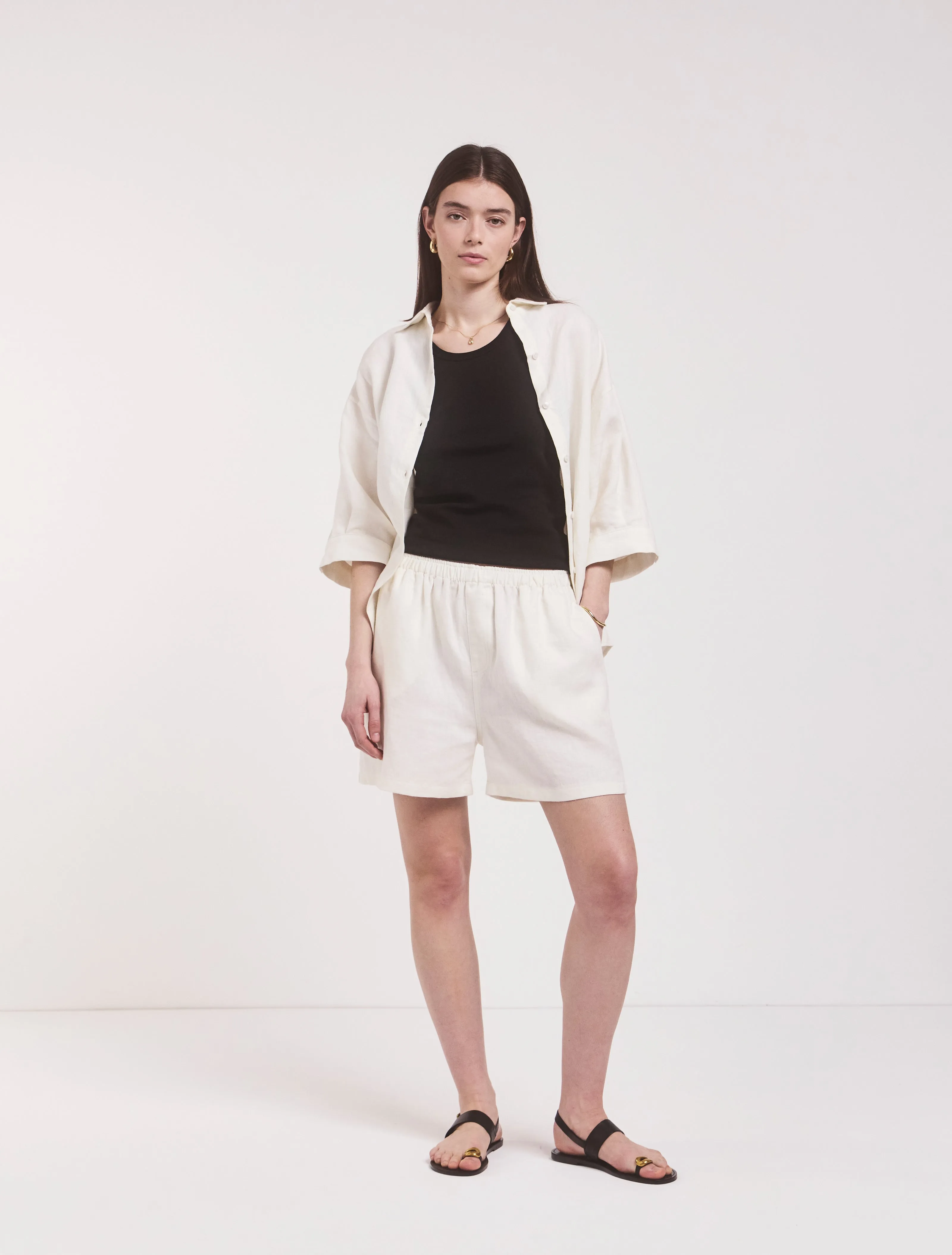 Louella Linen Shorts In Off White sold by Ninety Percent