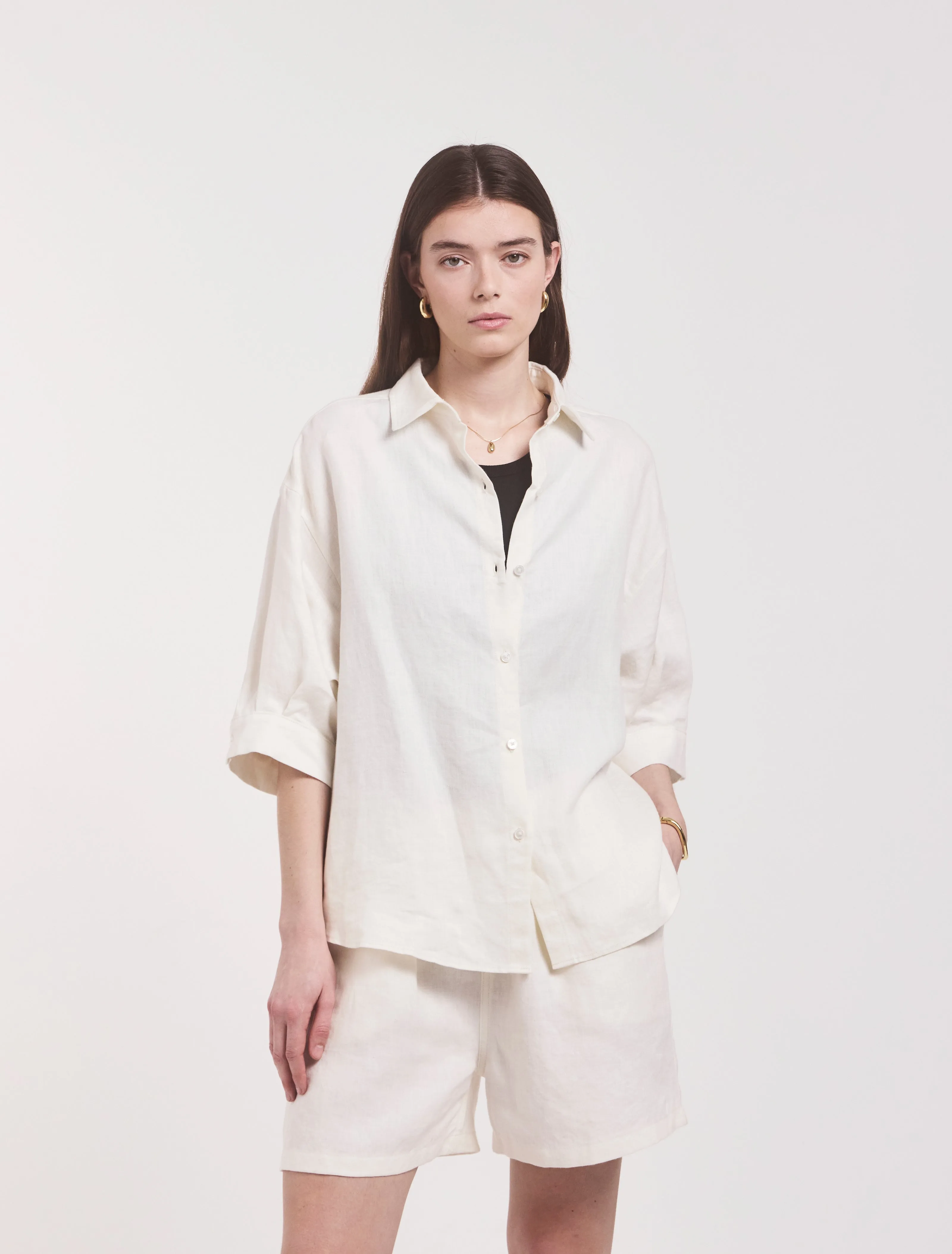 Lindsay Linen Shirt In Off White sold by Ninety Percent