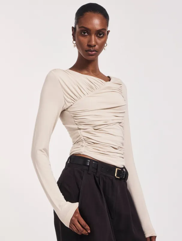 Mona Long Sleeve Top in Enoki Mushroom sold by Ninety Percent