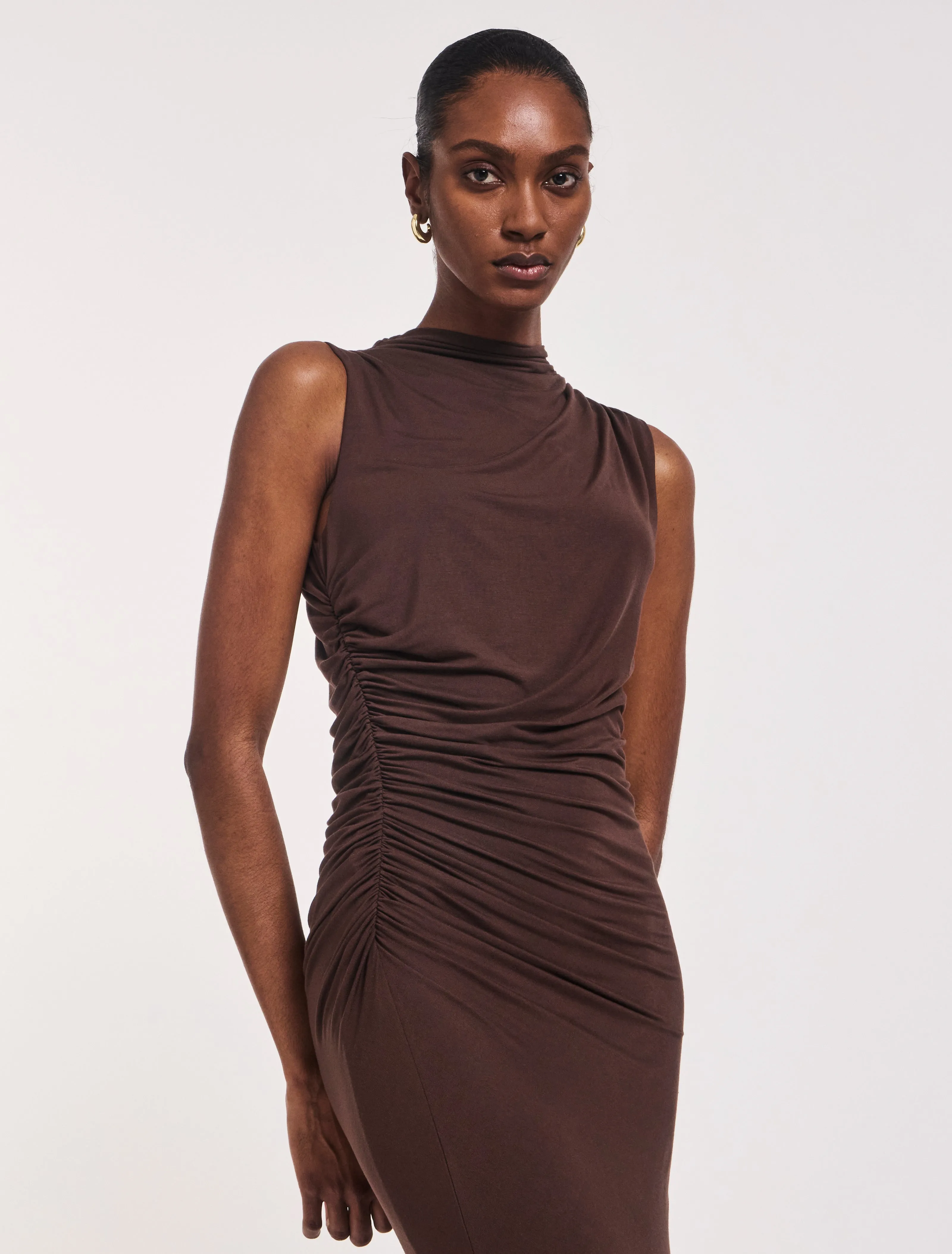 Lana Draped Midi Dress in Bracken sold by Ninety Percent product image thumbnail 3