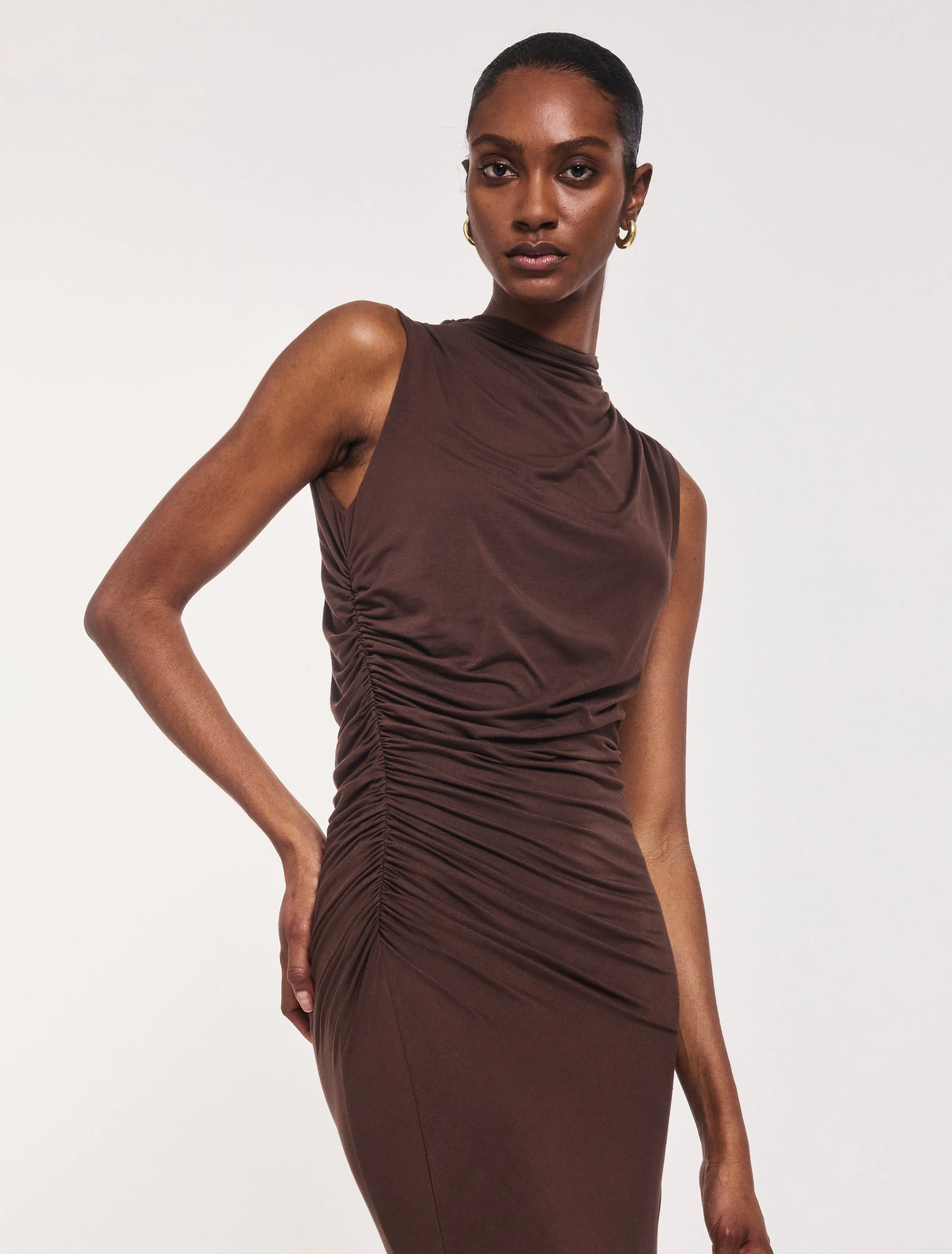 Lana Draped Midi Dress in Bracken sold by Ninety Percent product image thumbnail 4