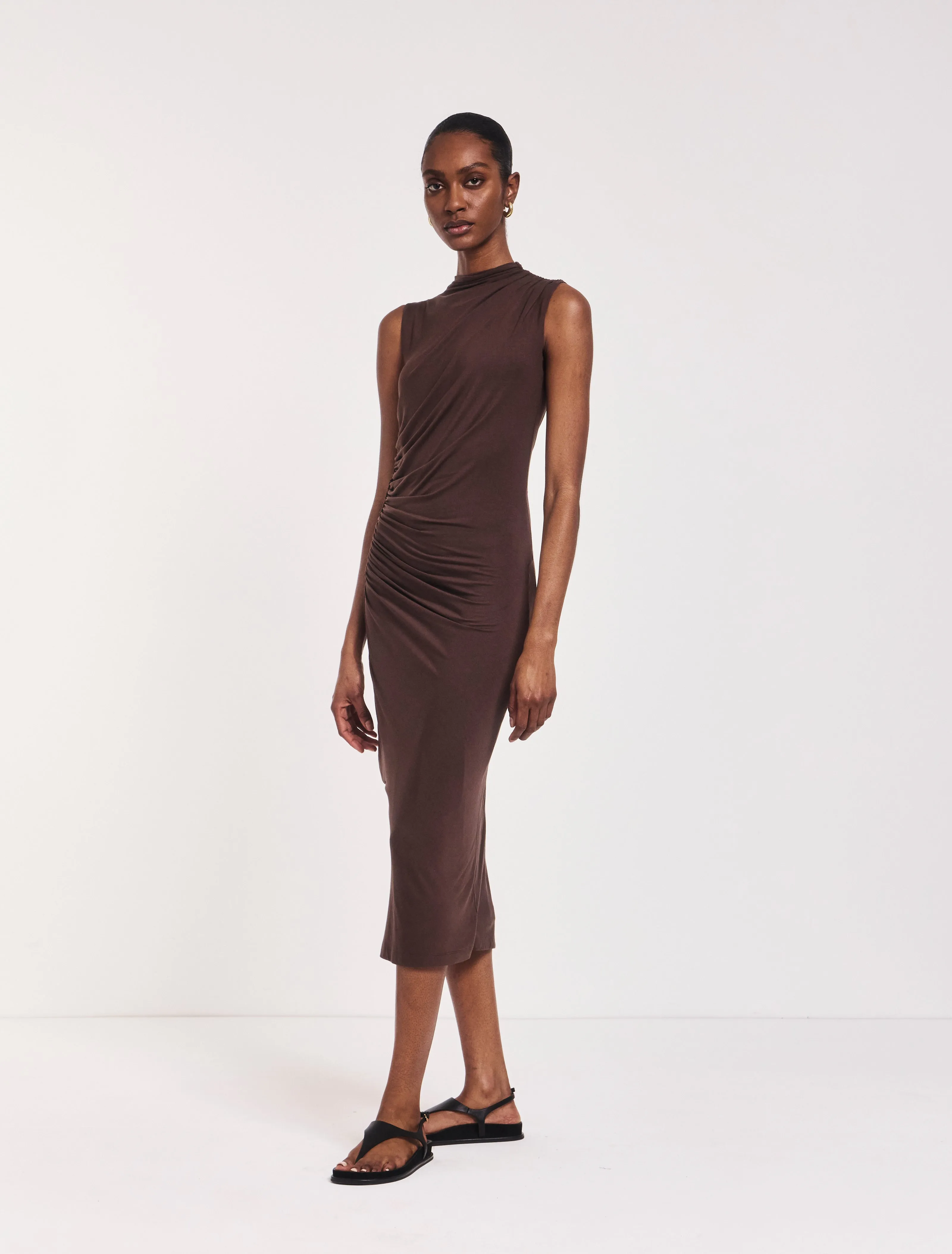 Lana Draped Midi Dress in Bracken sold by Ninety Percent product image thumbnail 2