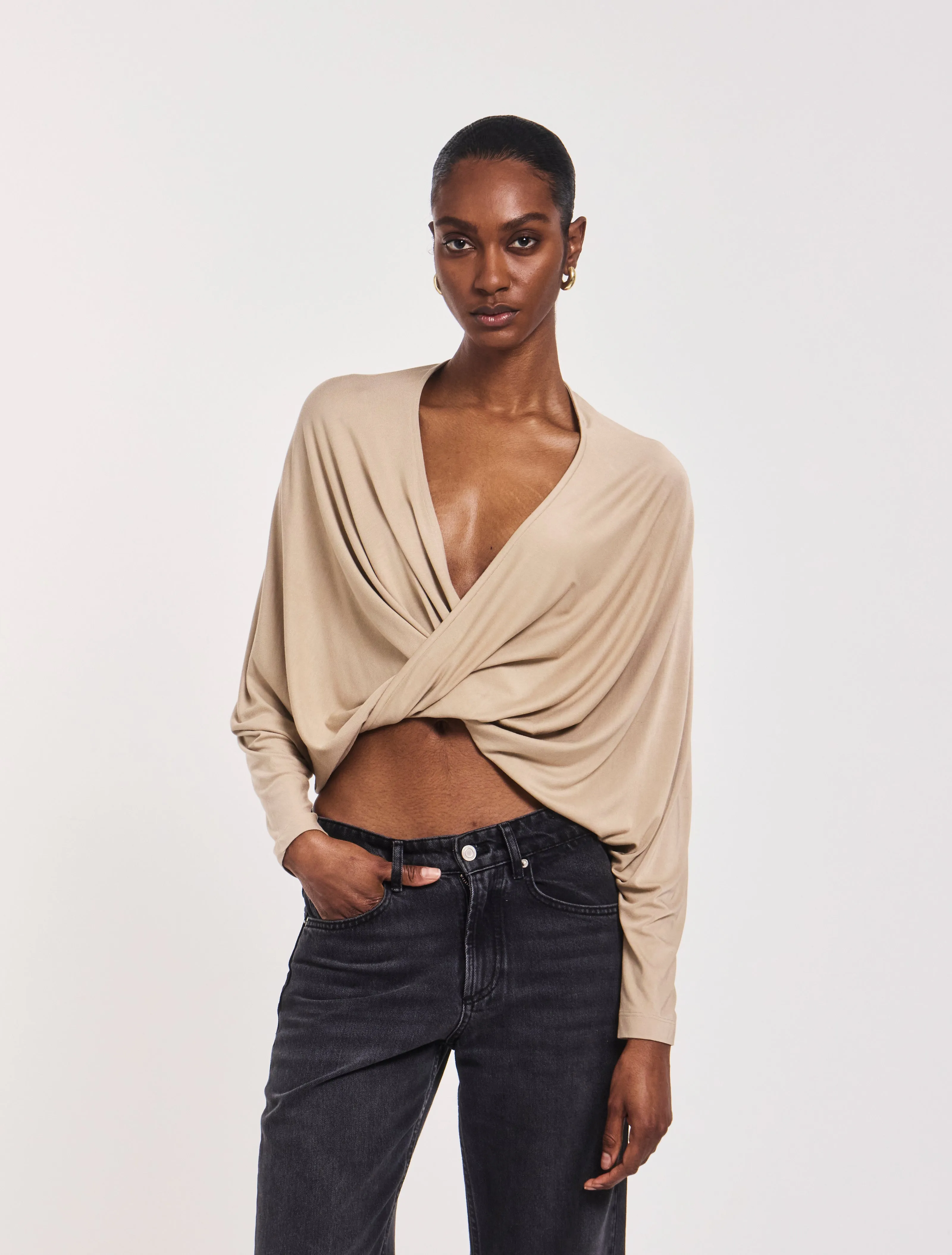 Harper Twist Front Top in Taupe sold by Ninety Percent