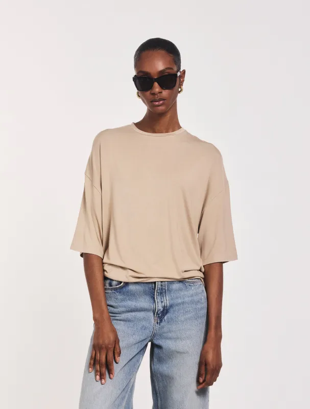 Aria Ruched Tee in Taupe sold by Ninety Percent