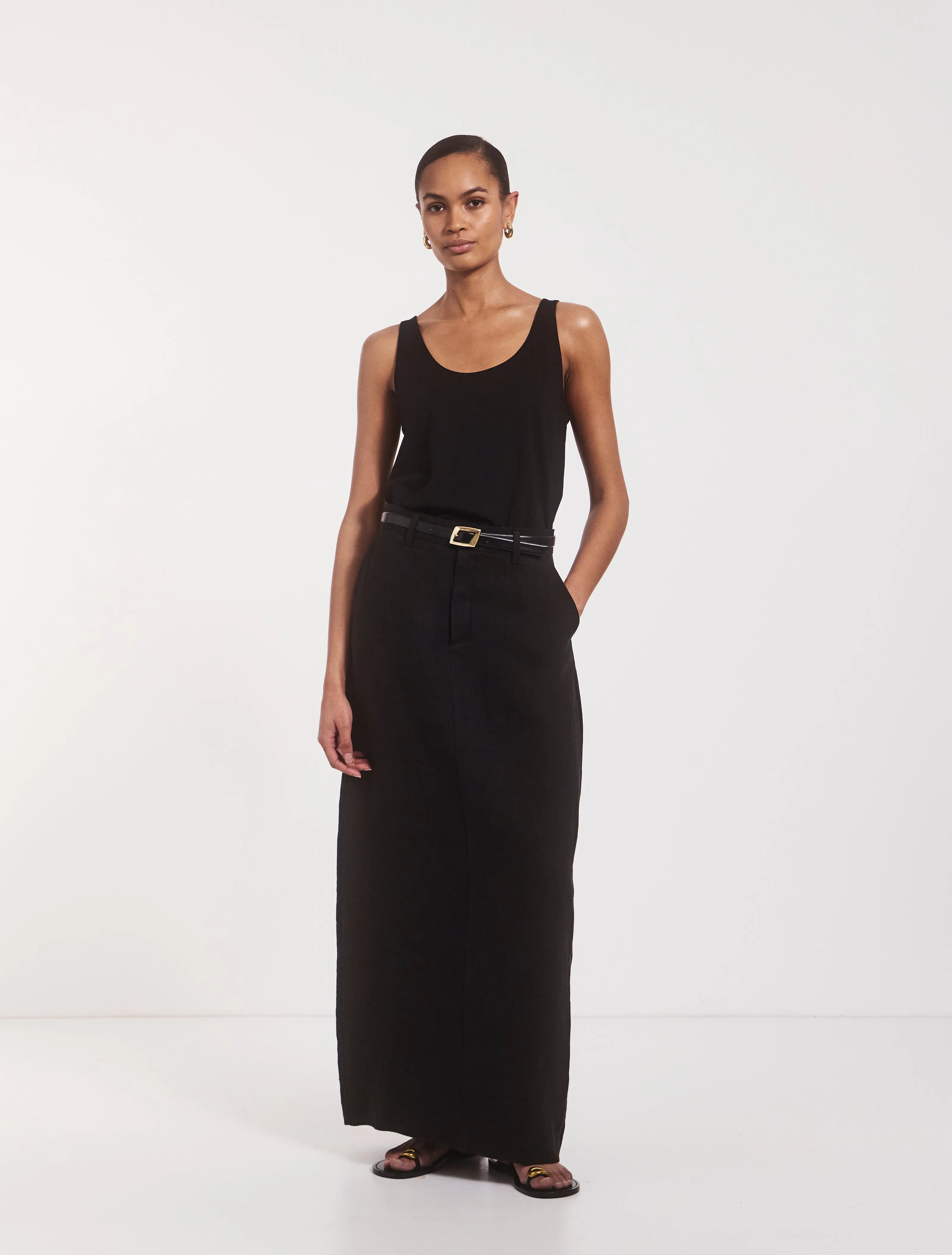 Tabby Linen Skirt in Black sold by Ninety Percent