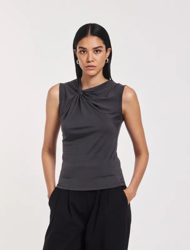 Sadie Twist Shoulder Top In Magnet sold by Ninety Percent