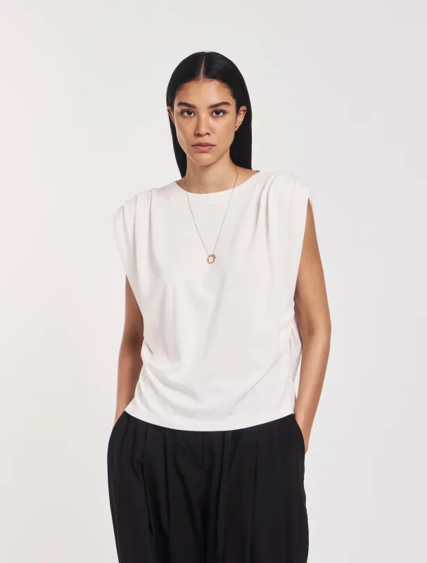 Kaia Pleated Tank Top In Off White sold by Ninety Percent