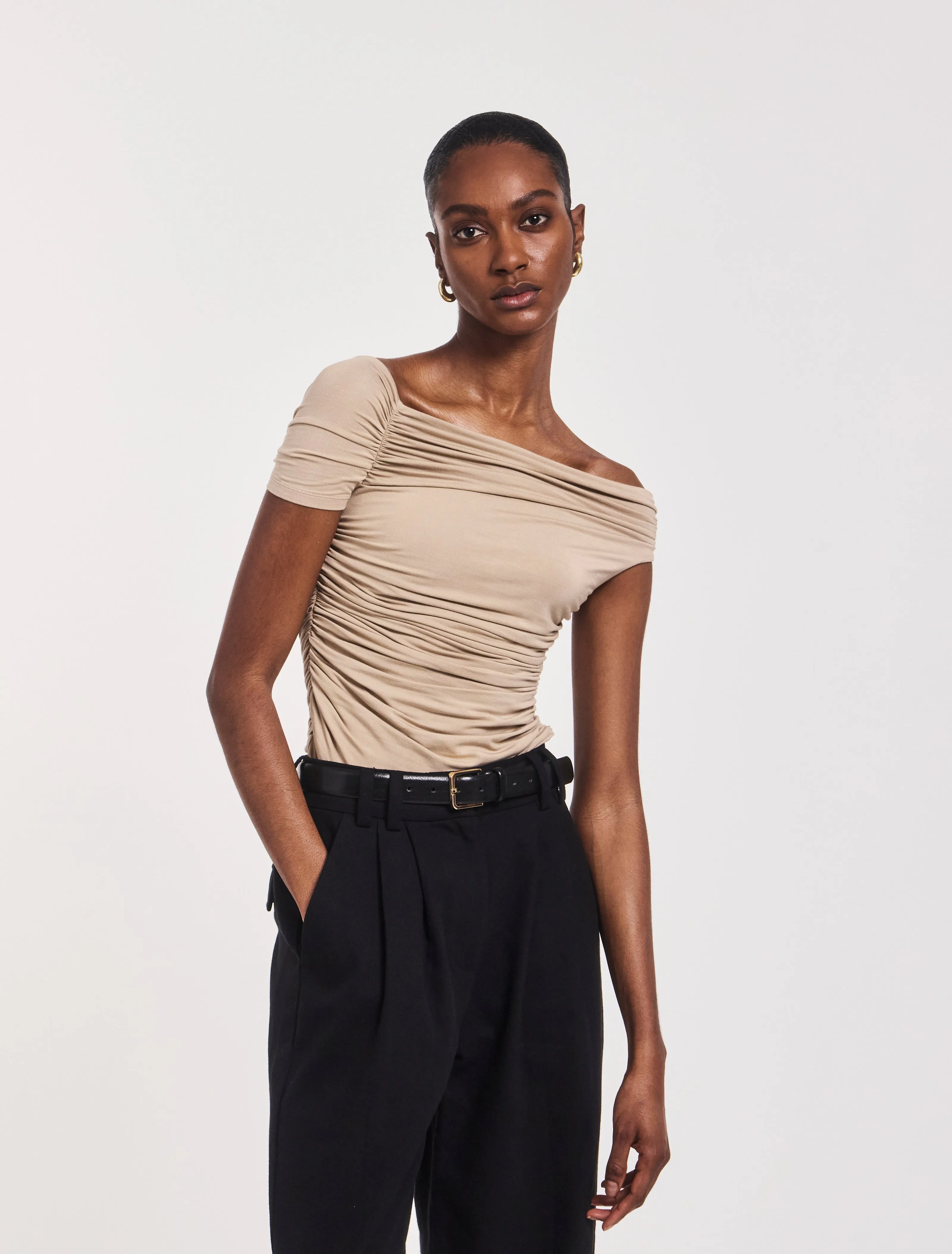 Katie Ruched Top In Taupe sold by Ninety Percent product image thumbnail 3