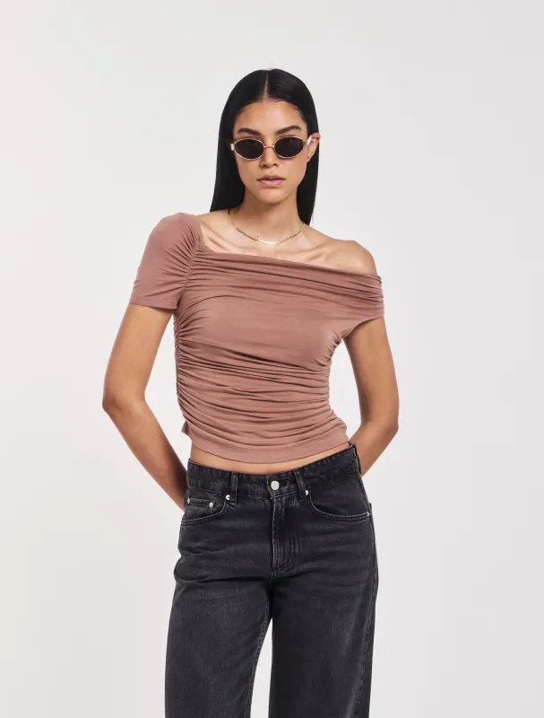 Katie Ruched Top In Sandalwood sold by Ninety Percent