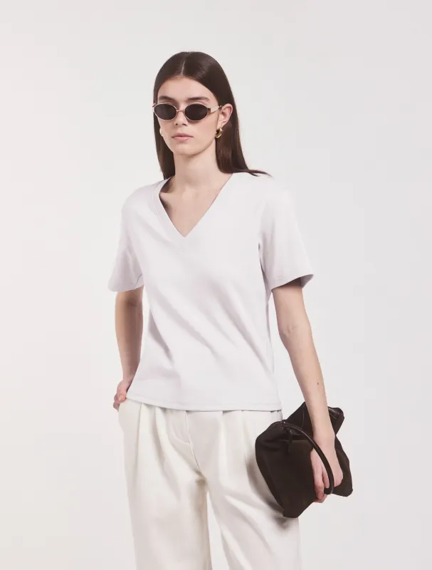 Signature V Neck T-shirt in White sold by Ninety Percent
