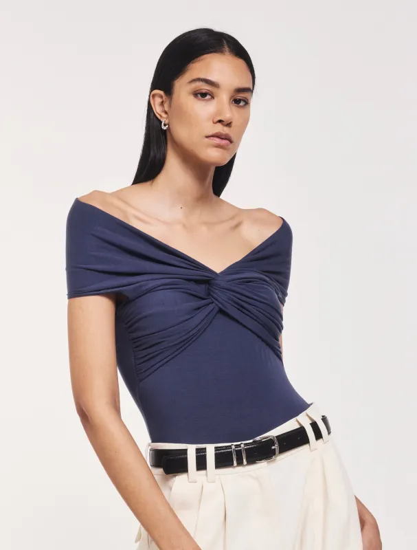 Laila Twist Front Bodysuit in Nightime sold by Ninety Percent