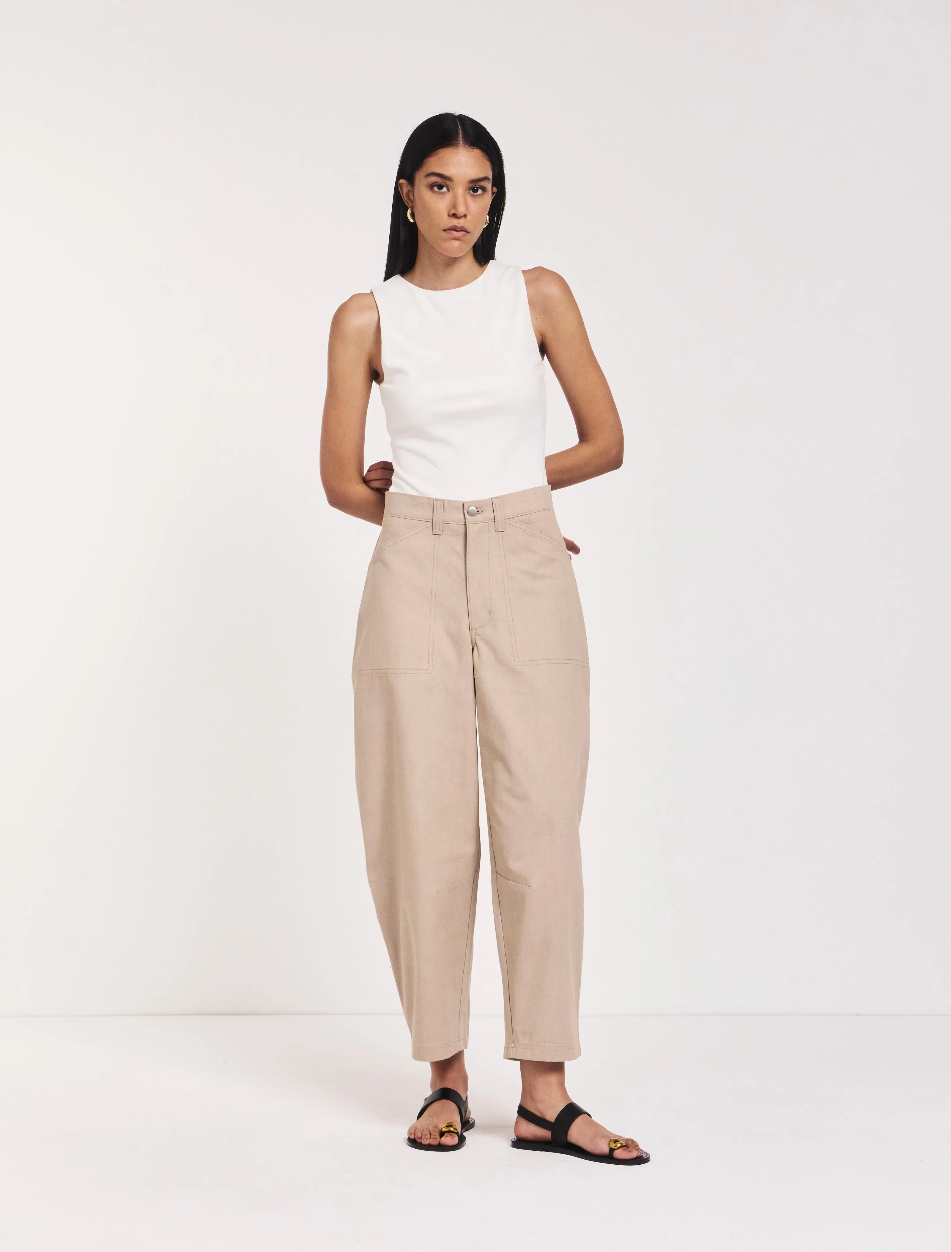 Mila Barrel Leg Cargo in Taupe sold by Ninety Percent