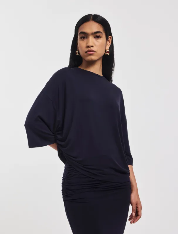 Aria Ruched Tee in Darkest Navy sold by Ninety Percent