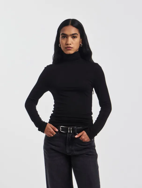 Soft Roll Neck Long Sleeve Top in Black sold by Ninety Percent