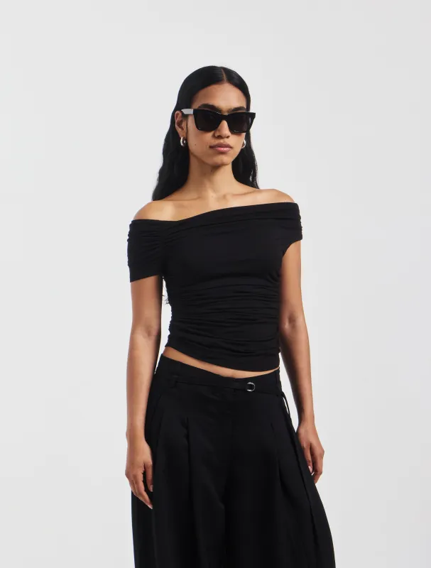 Katie Ruched Top in Black sold by Ninety Percent