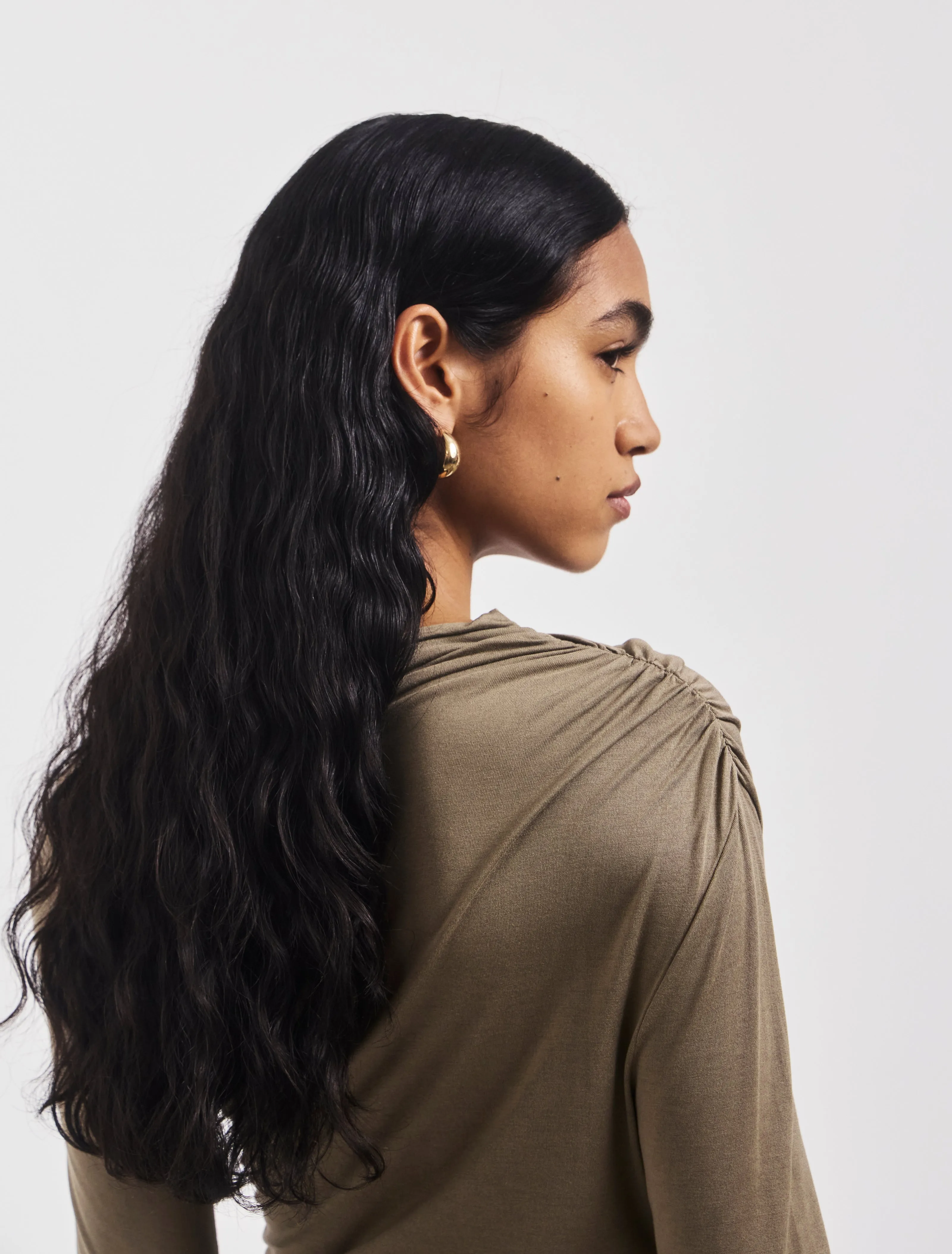 Iphis Draped Long Sleeve Top in Sage sold by Ninety Percent product image thumbnail 4