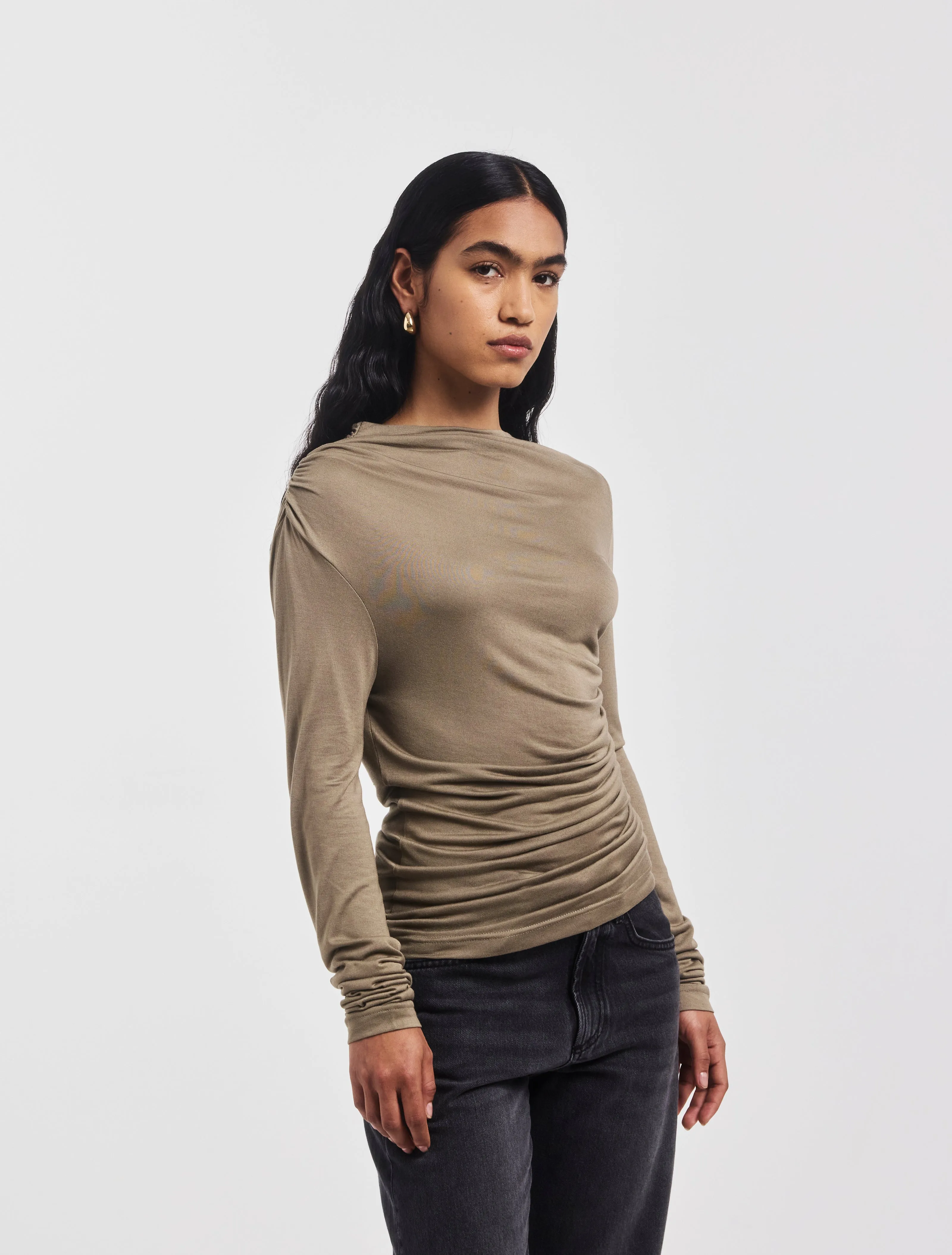 Iphis Draped Long Sleeve Top in Sage sold by Ninety Percent product image thumbnail 2
