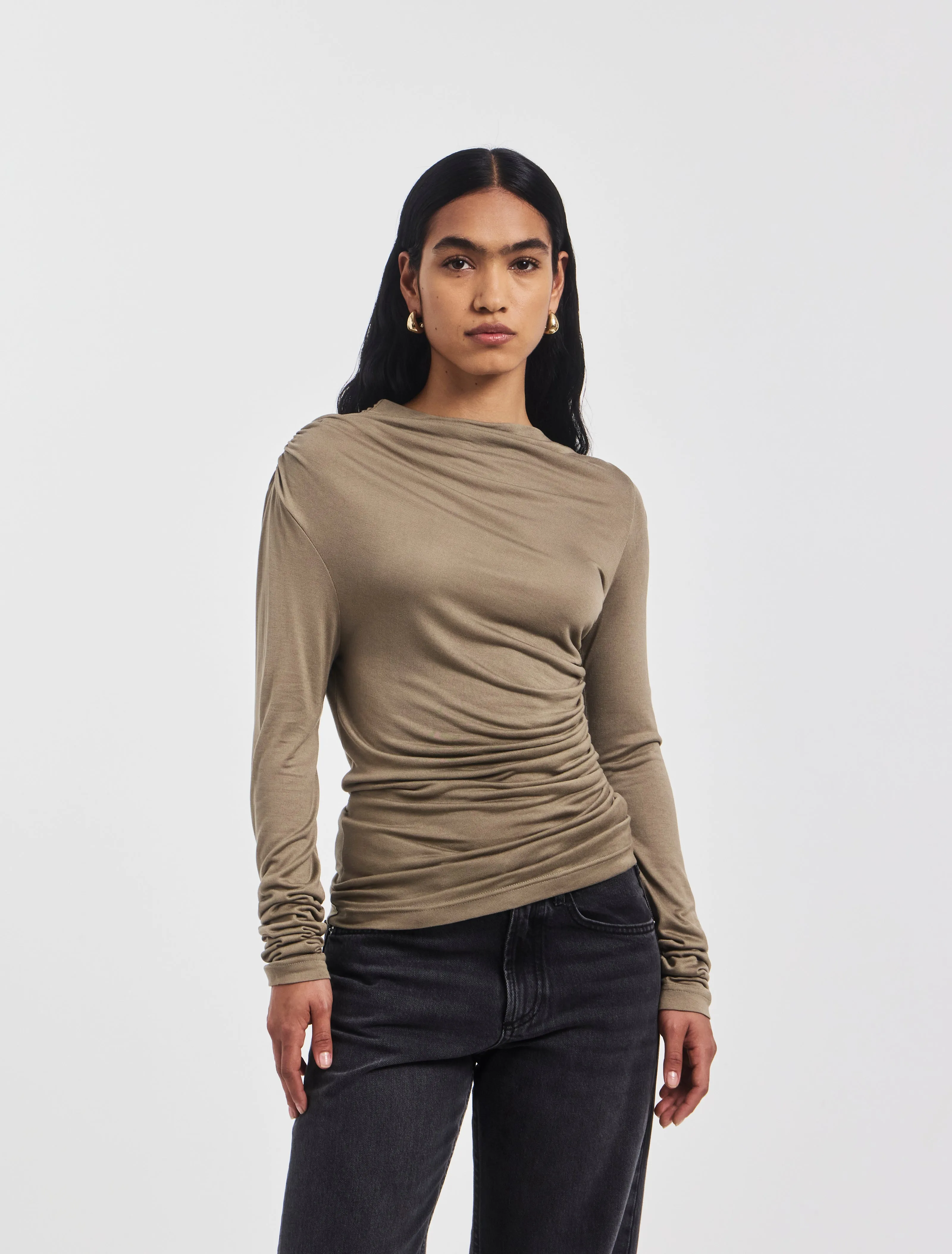 Iphis Draped Long Sleeve Top in Sage sold by Ninety Percent