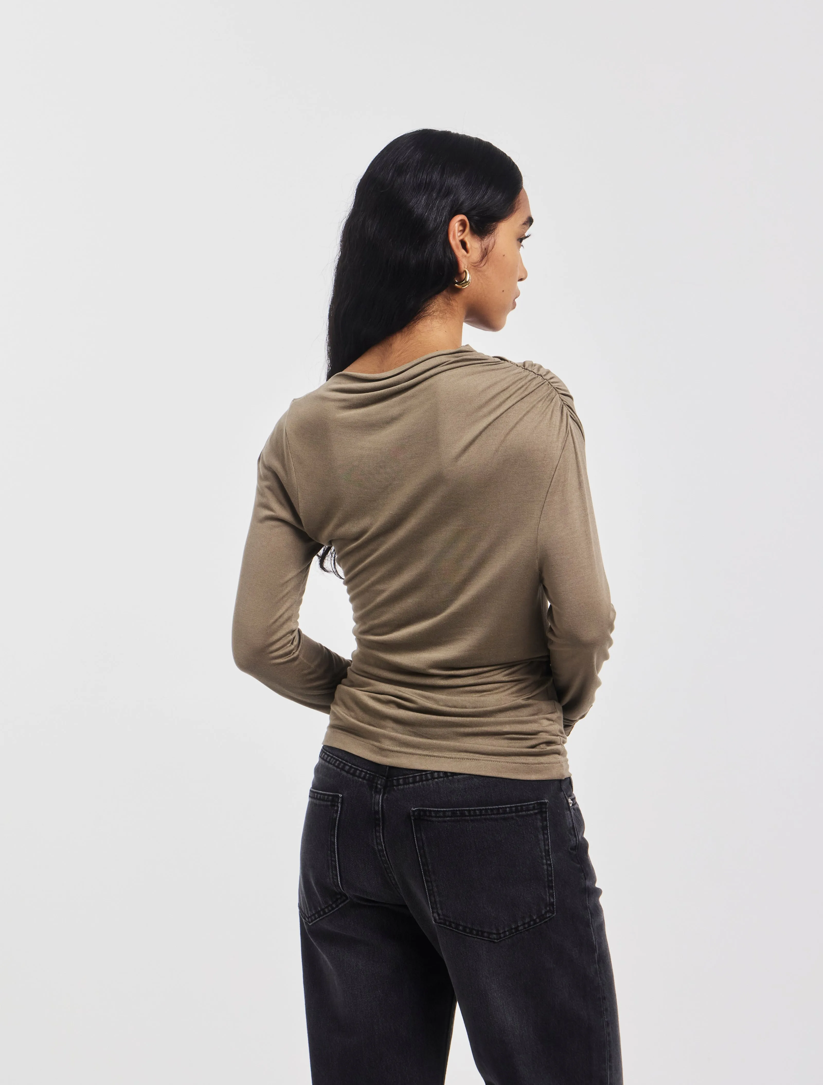 Iphis Draped Long Sleeve Top in Sage sold by Ninety Percent product image thumbnail 3