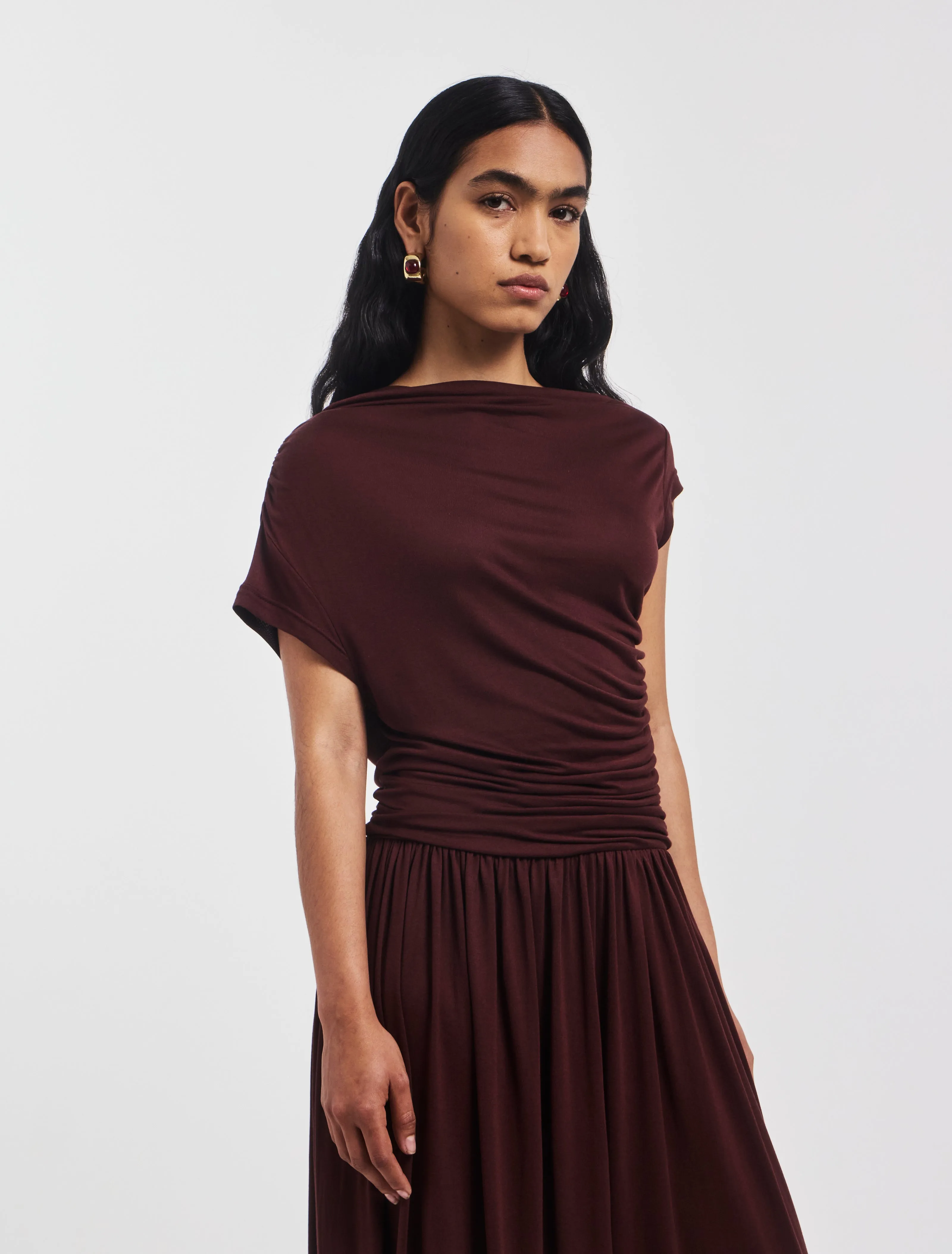 Priam Draped Dress in Bordeaux sold by Ninety Percent product image thumbnail 2