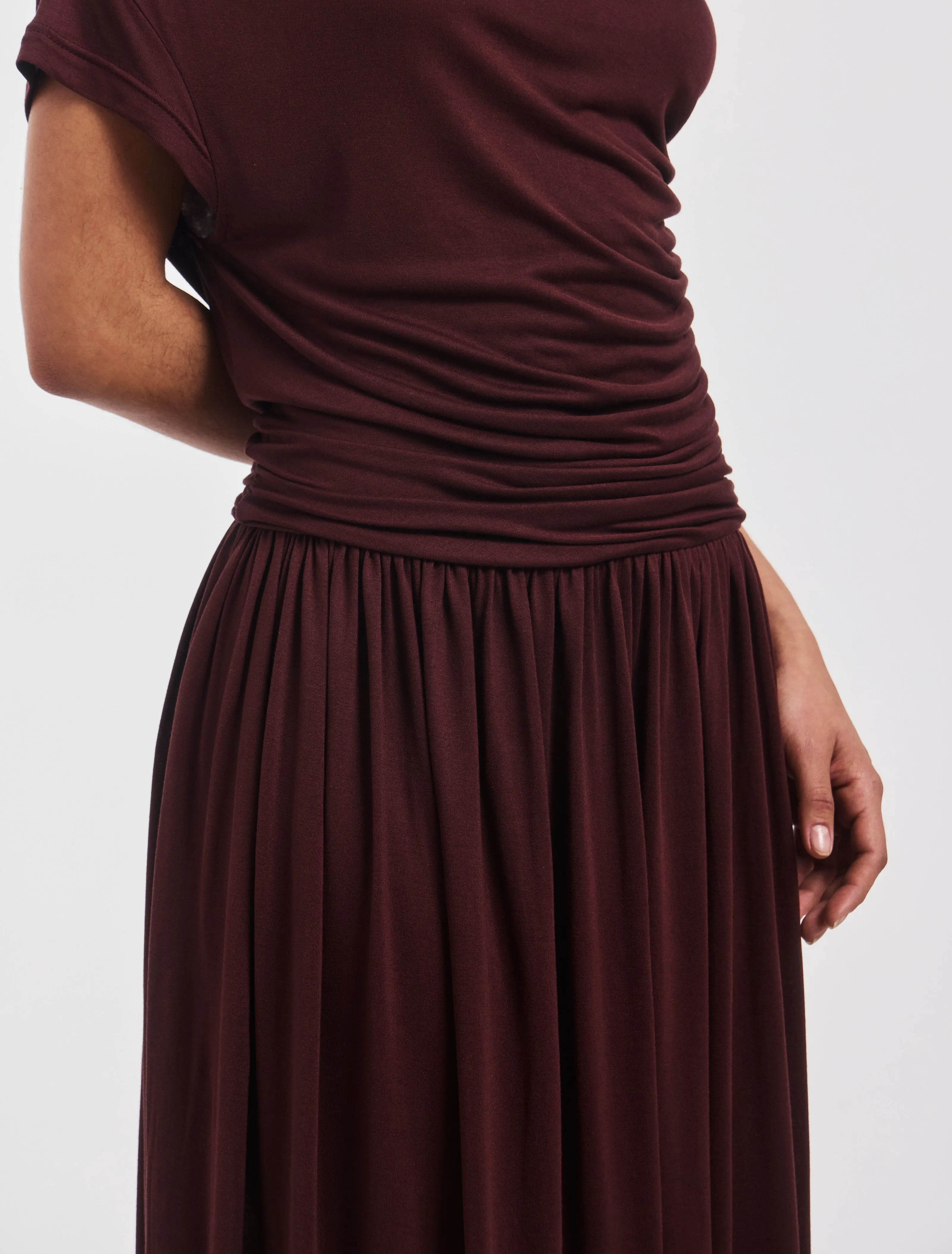 Priam Draped Dress in Bordeaux sold by Ninety Percent product image thumbnail 5