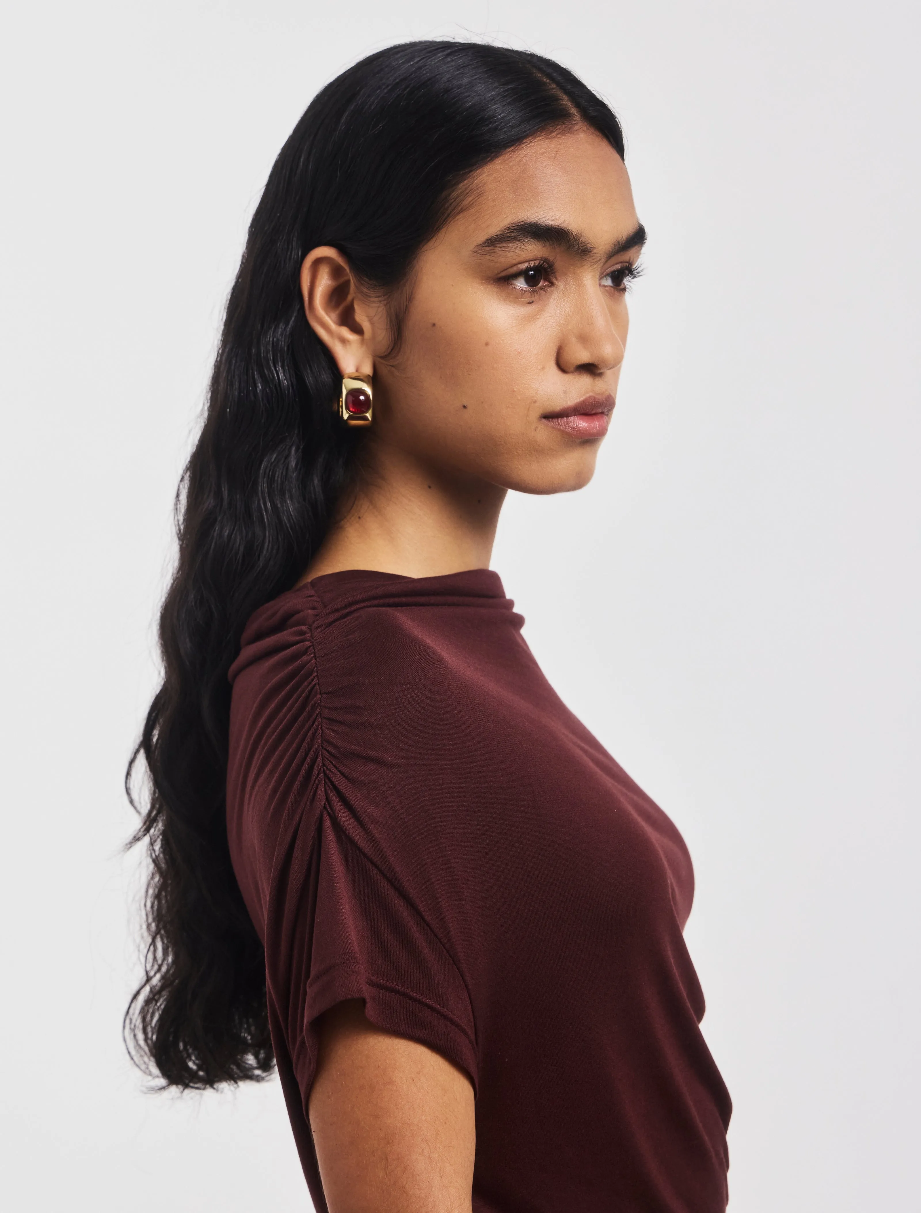 Priam Draped Dress in Bordeaux sold by Ninety Percent product image thumbnail 3