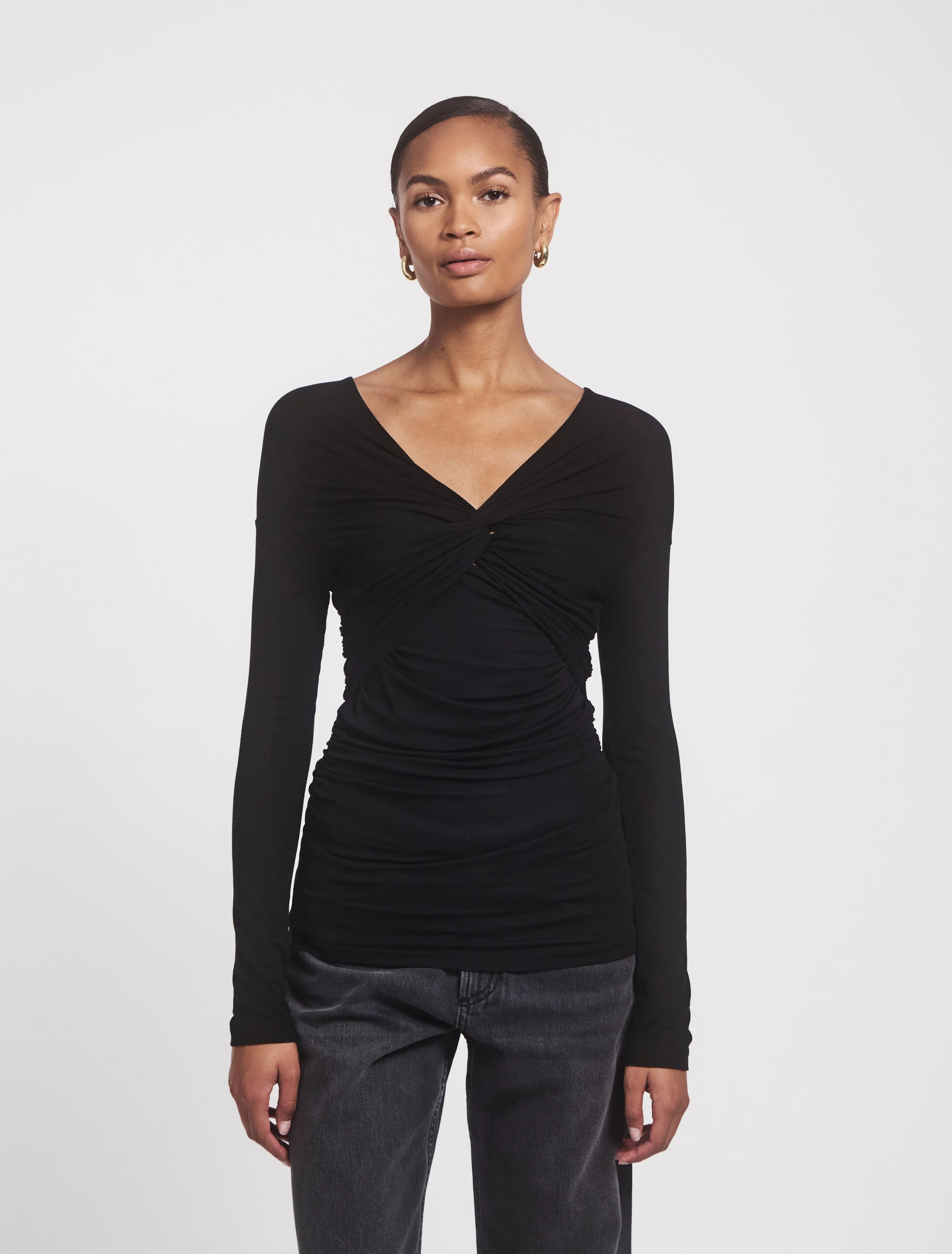 Vesta Micromodal Knot Long Sleeve Top in Black sold by Ninety Percent product image thumbnail 2