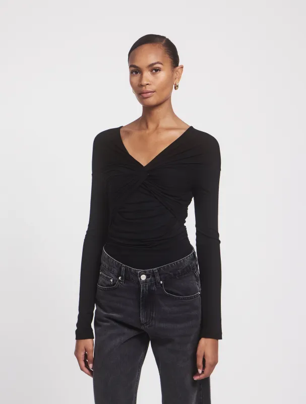 Vesta Micromodal Knot Long Sleeve Top in Black sold by Ninety Percent