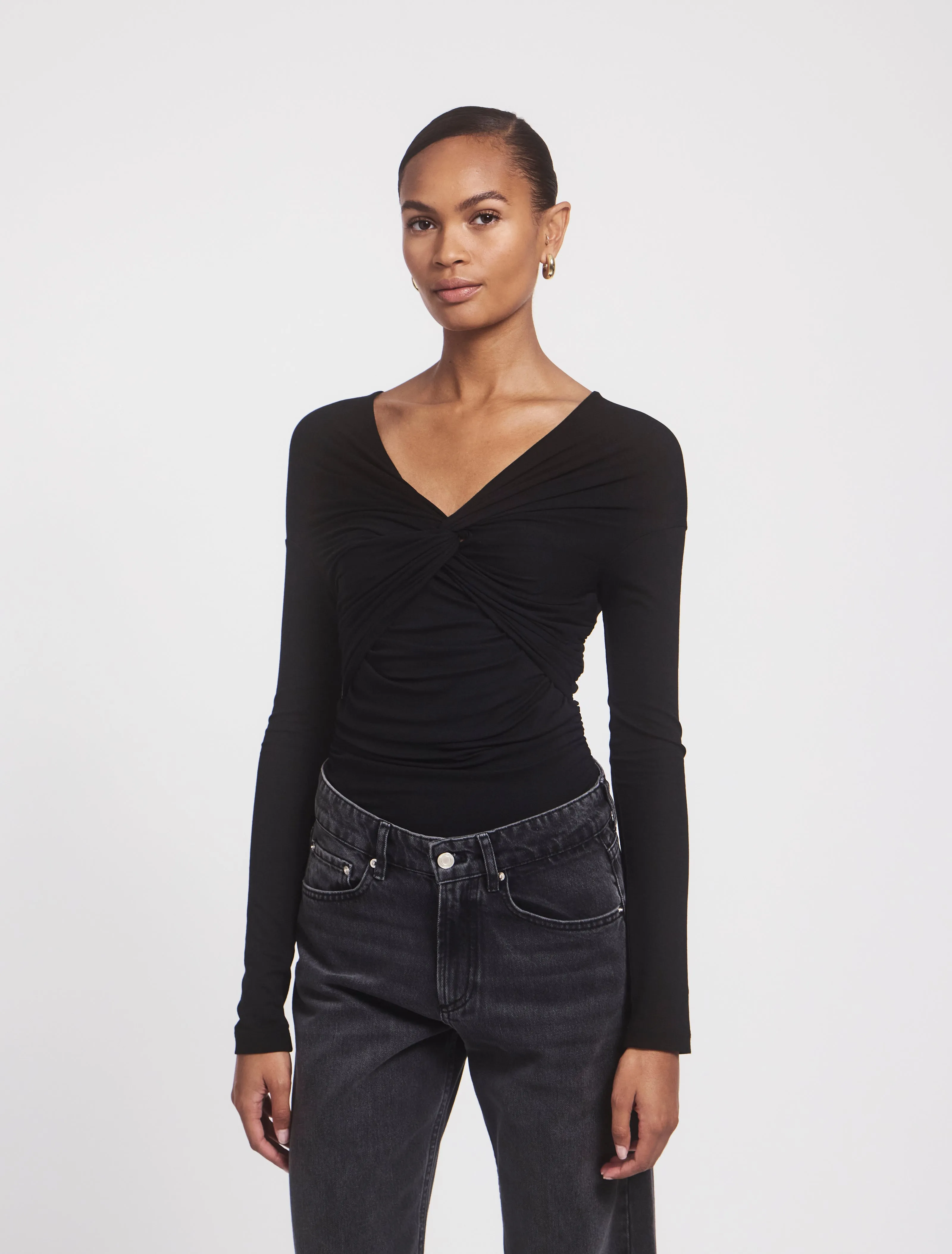 Vesta Micromodal Knot Long Sleeve Top in Black sold by Ninety Percent