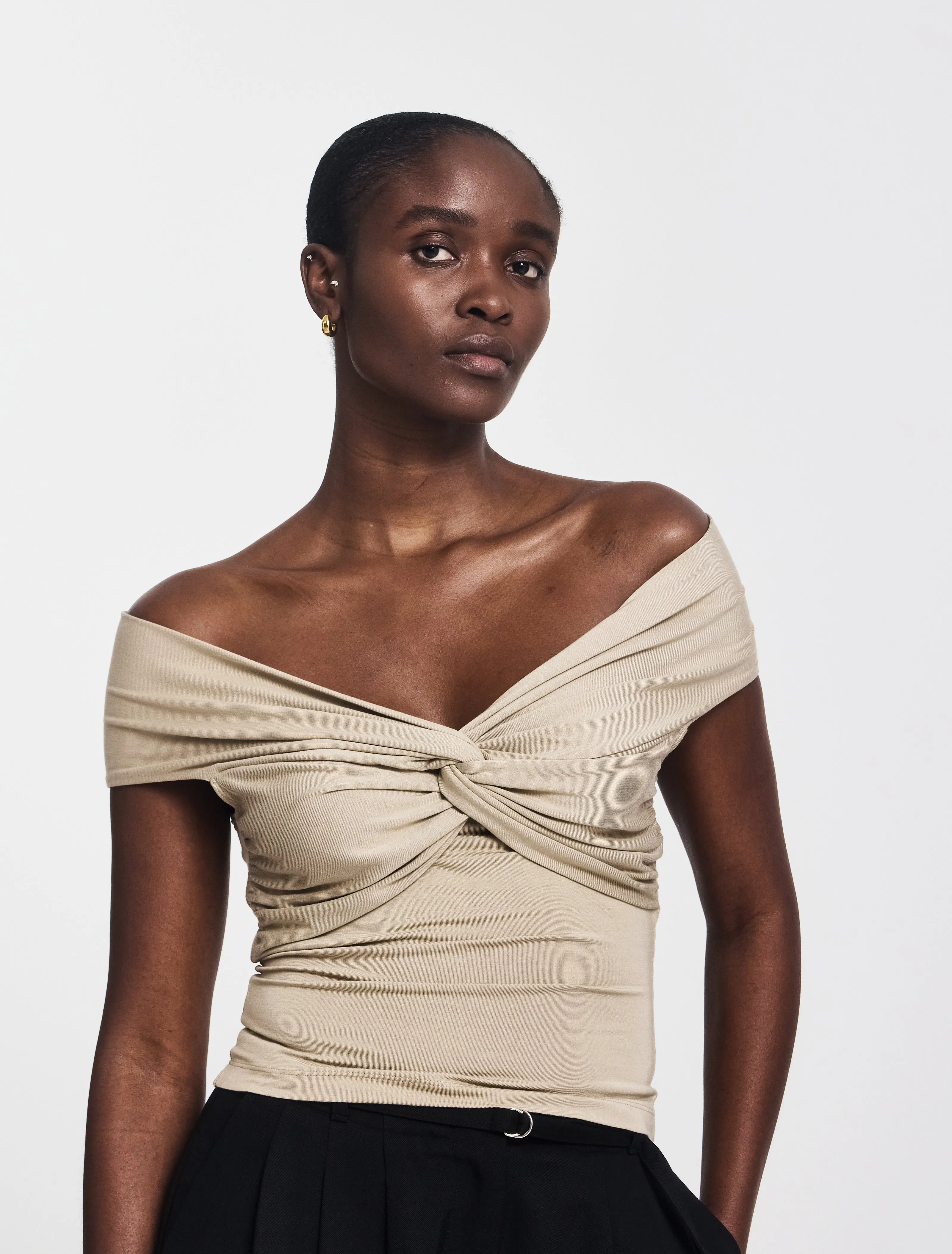 Laila Twist Front Top in Taupe sold by Ninety Percent