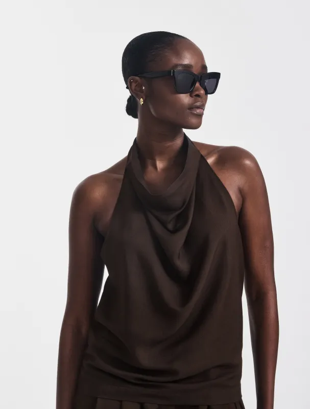 Kayla Halterneck Top in Bitter Chocolate sold by Ninety Percent