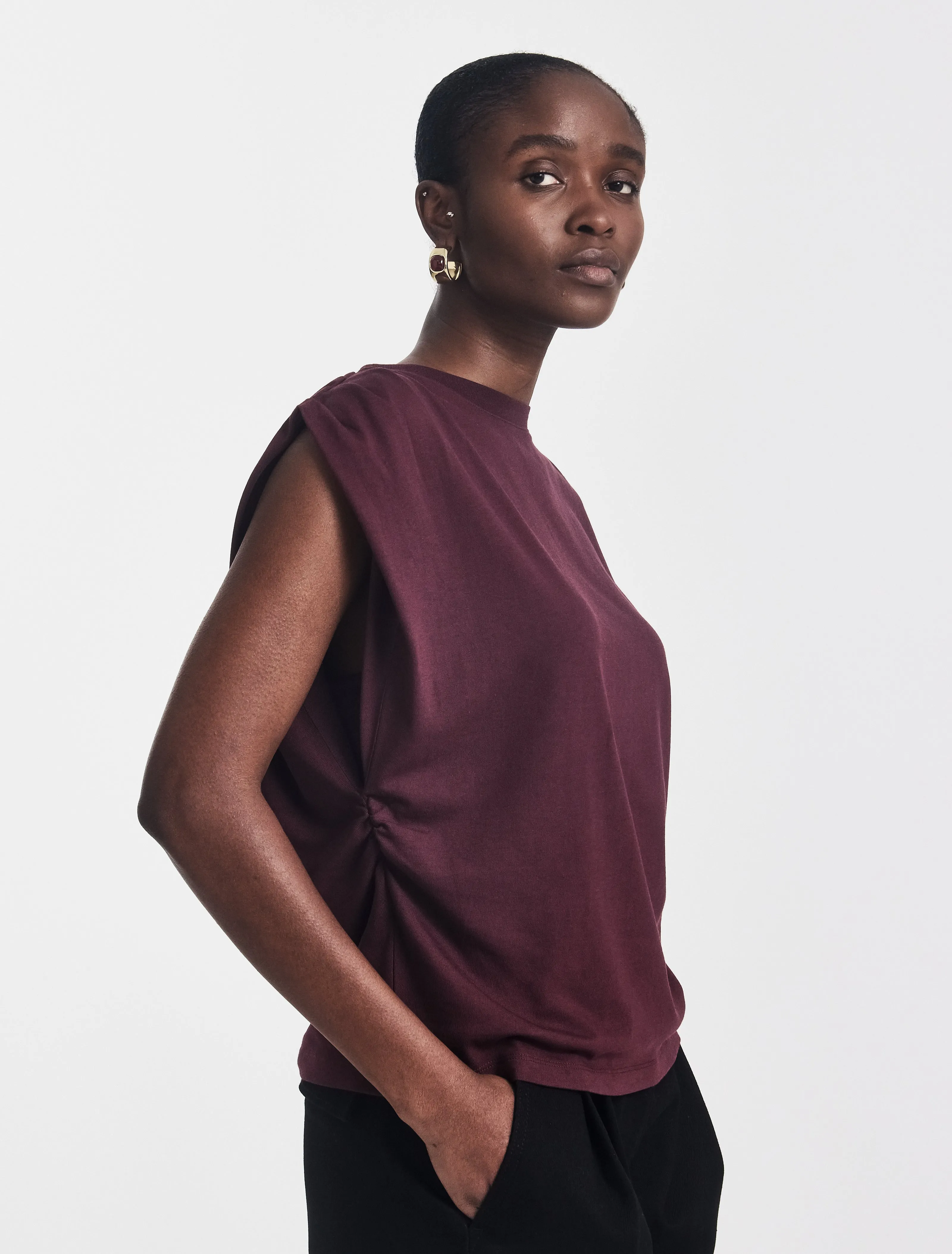 Kaia Pleated Tank Top in Merlot sold by Ninety Percent product image thumbnail 2