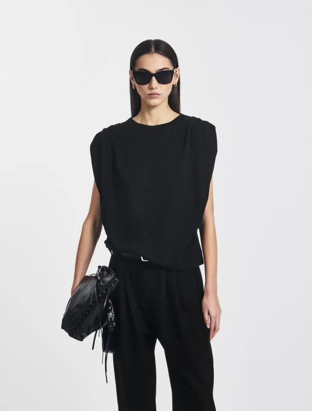 Kaia Pleated Tank Top in Black sold by Ninety Percent