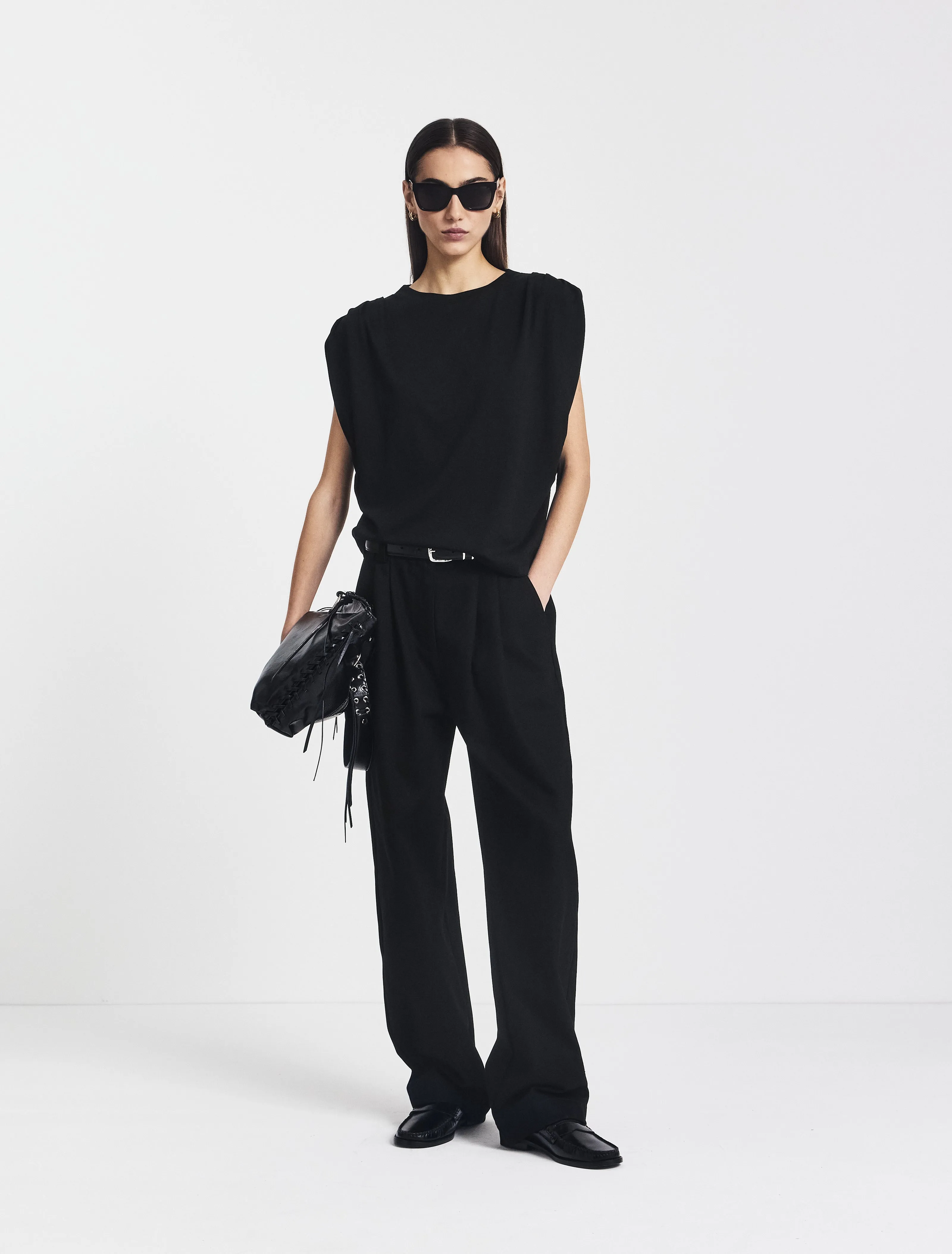 Kaia Pleated Tank Top in Black sold by Ninety Percent product image thumbnail 2