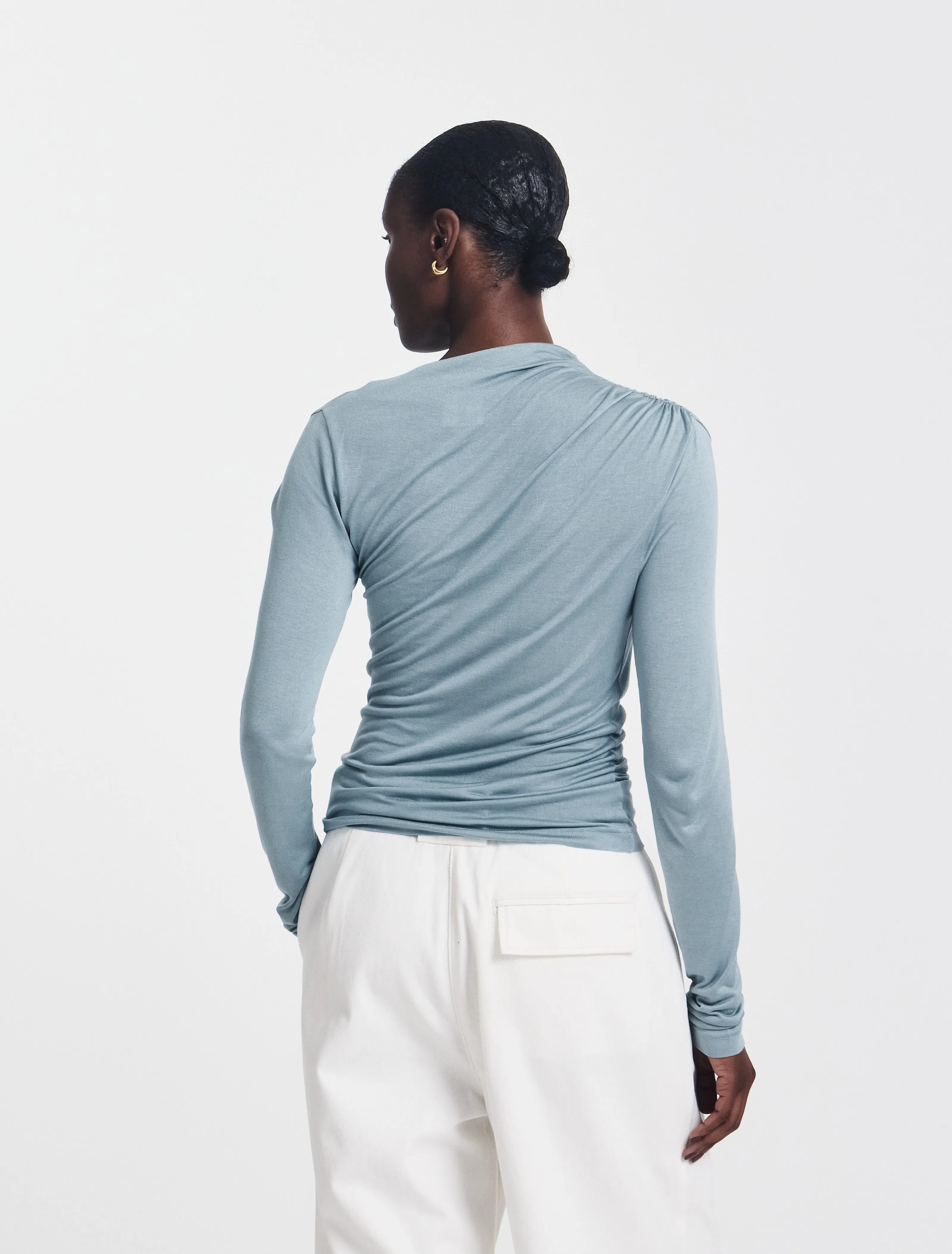 Iphis Draped Long Sleeve Top in Powder Blue sold by Ninety Percent product image thumbnail 4