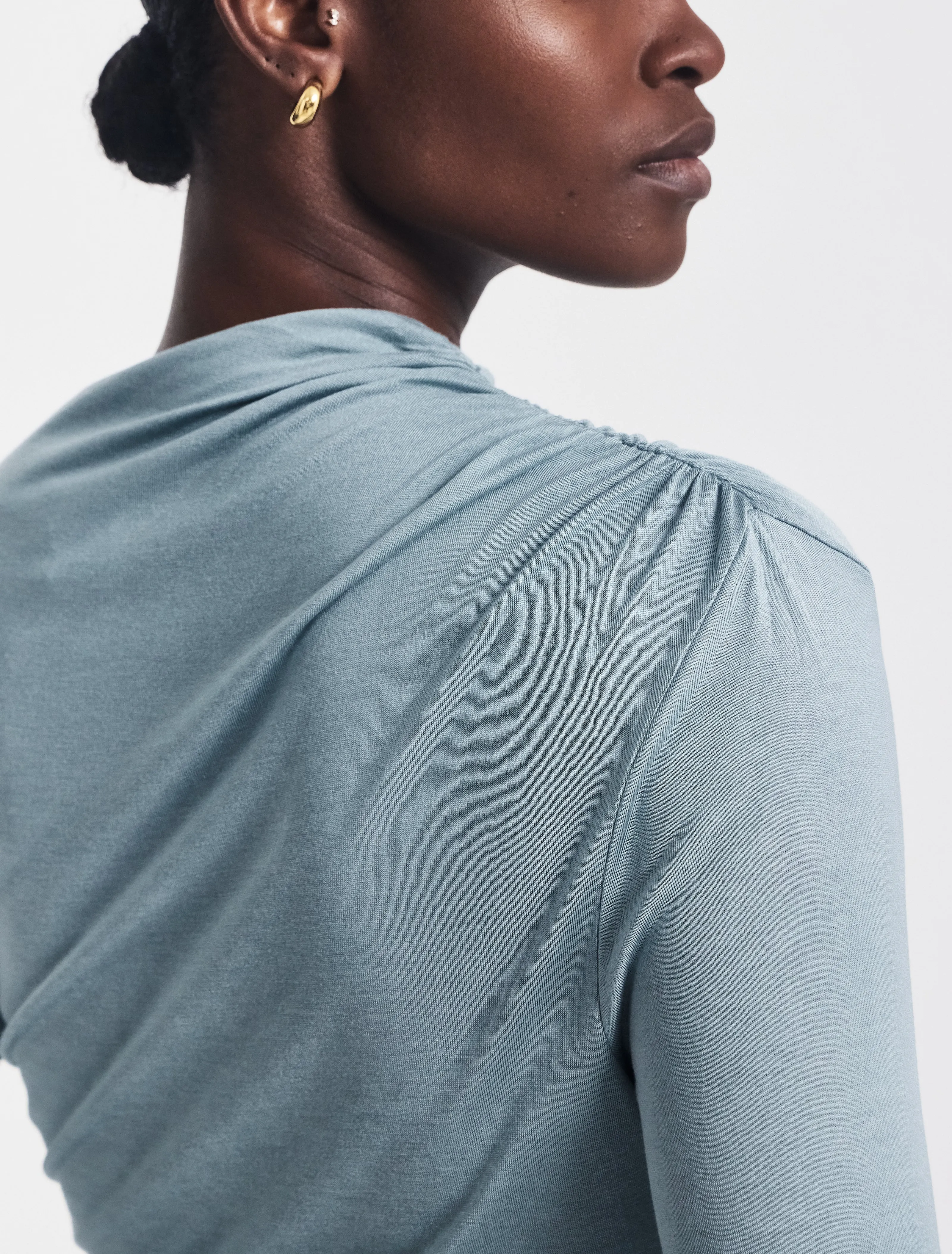 Iphis Draped Long Sleeve Top in Powder Blue sold by Ninety Percent product image thumbnail 3