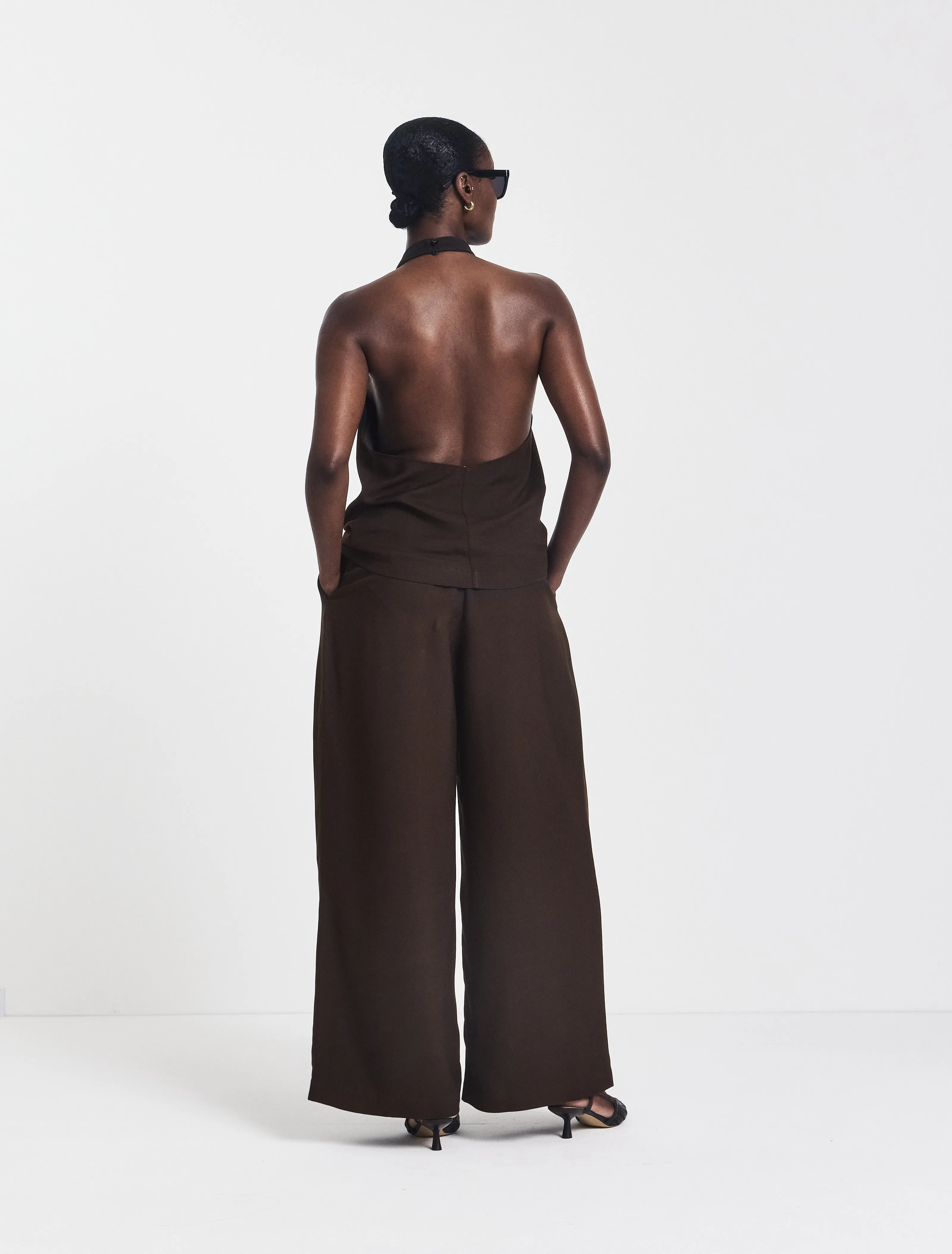 Evie Wide Leg Trouser in Bitter Chocolate sold by Ninety Percent product image thumbnail 4