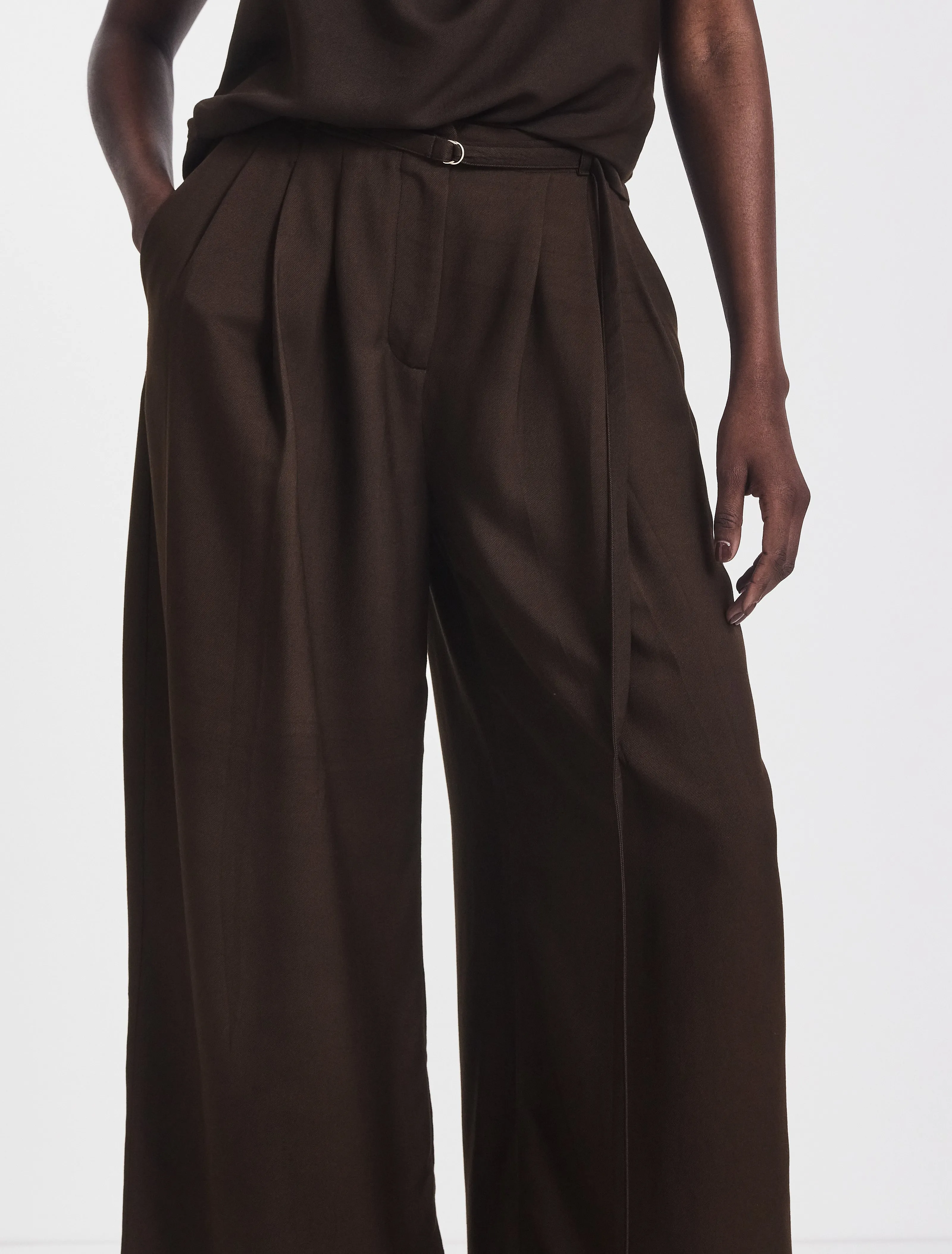 Evie Wide Leg Trouser in Bitter Chocolate sold by Ninety Percent product image thumbnail 3