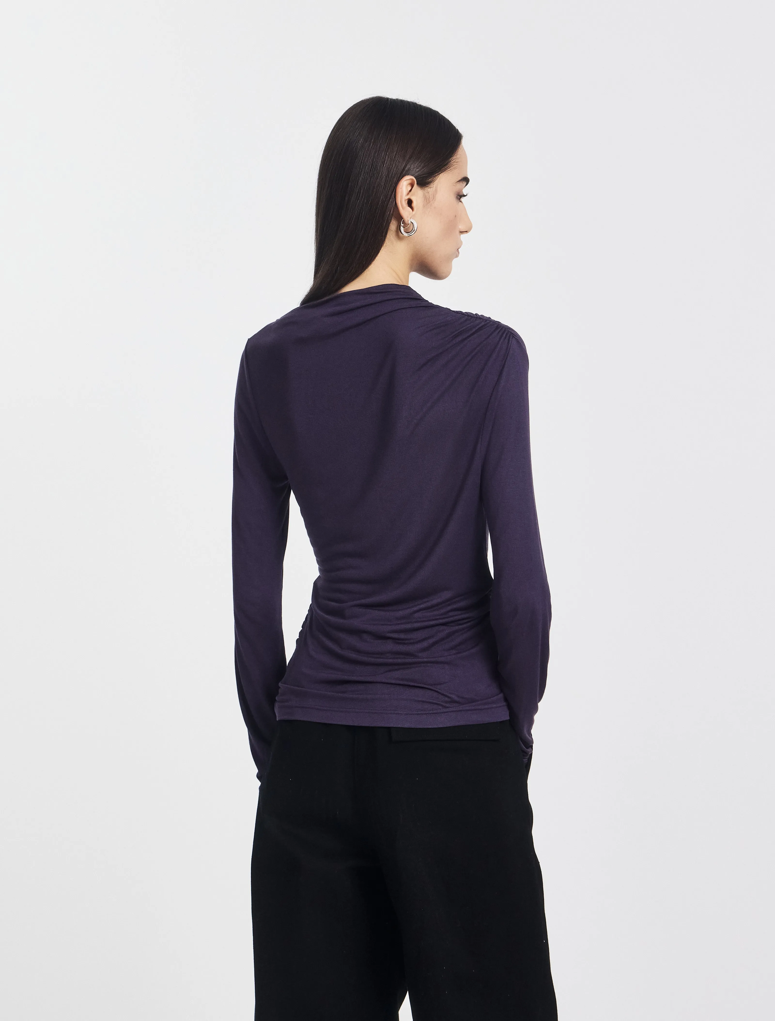 Iphis Draped Long Sleeve Top in Aubergine sold by Ninety Percent product image thumbnail 3