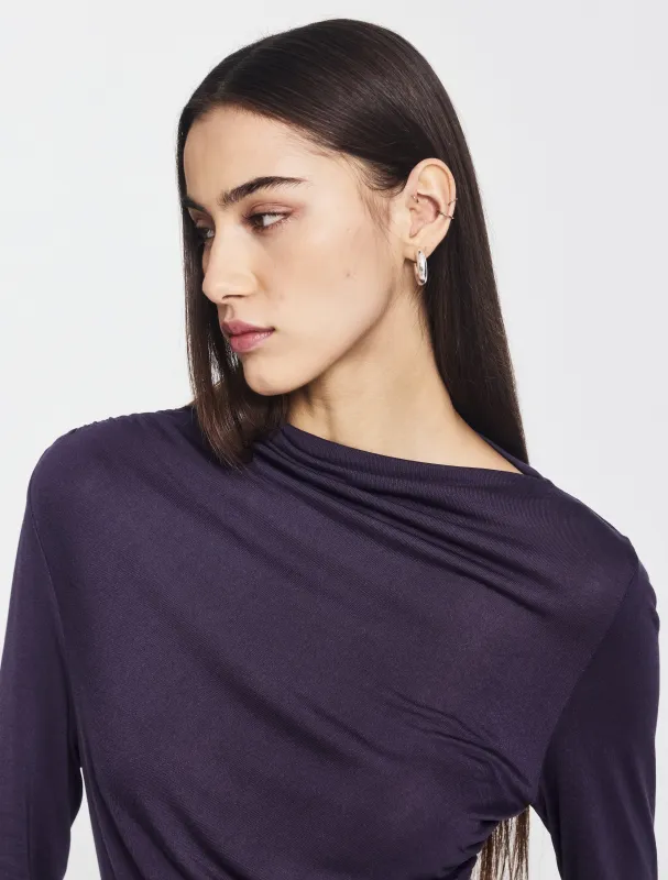 Iphis Draped Long Sleeve Top in Aubergine sold by Ninety Percent