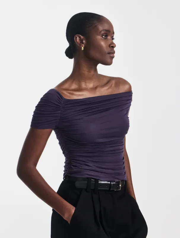 Katie Ruched Top in Aubergine sold by Ninety Percent