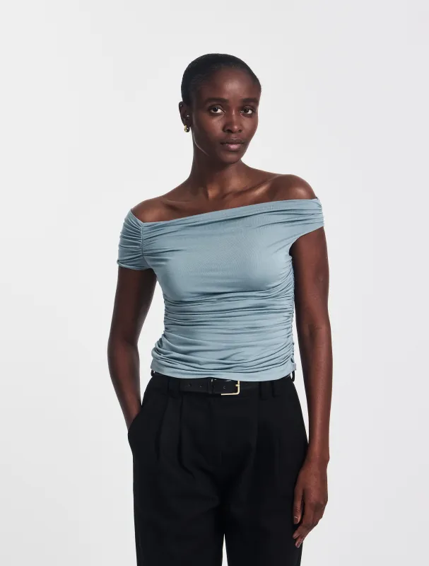 Katie Ruched Top in Powder Blue sold by Ninety Percent