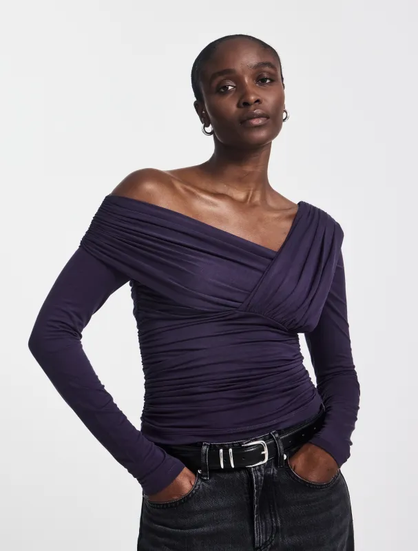 Corey Ruched Long Sleeve Top in Aubergine sold by Ninety Percent