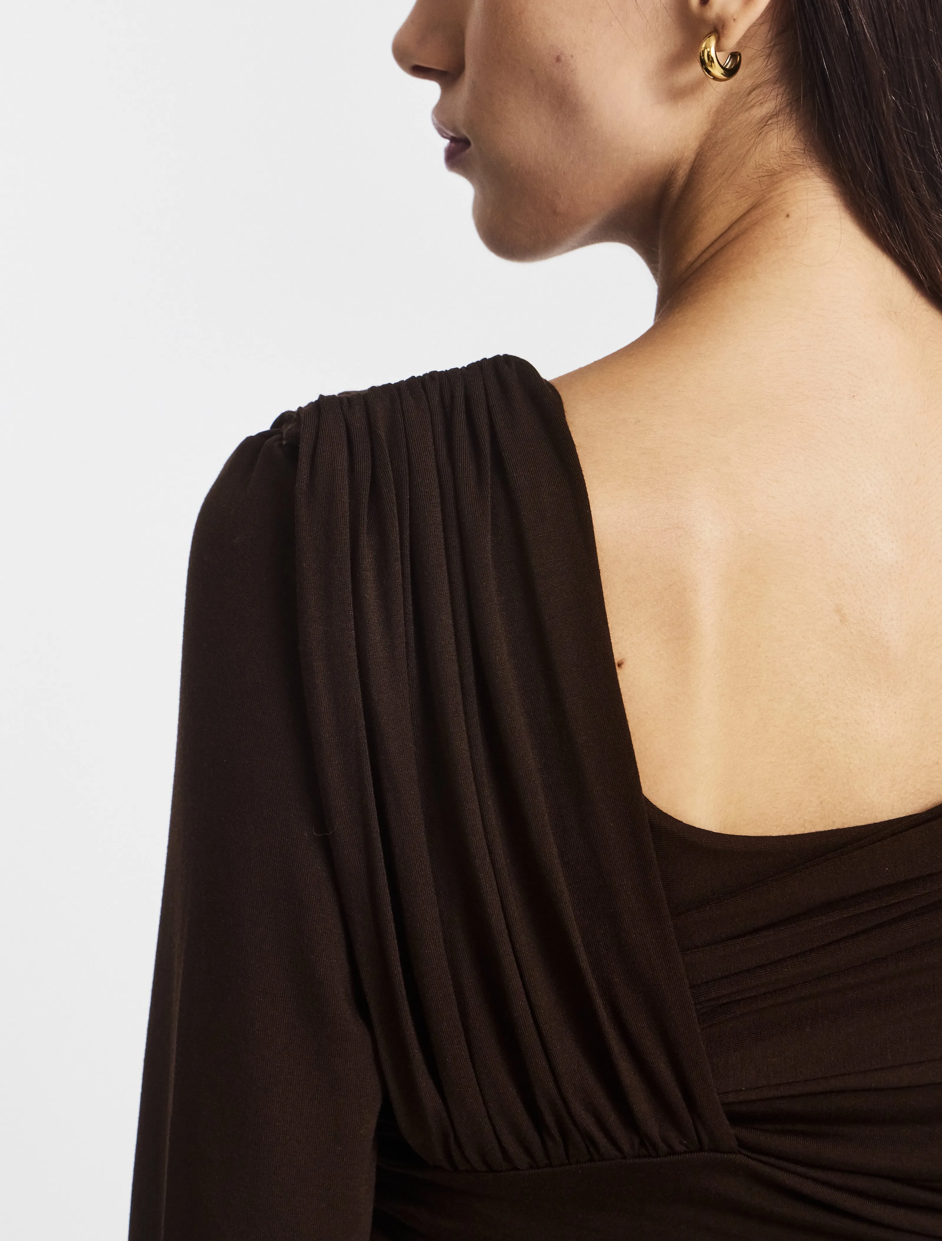 Corey Ruched Long Sleeve Top in Bitter Chocolate sold by Ninety Percent product image thumbnail 4