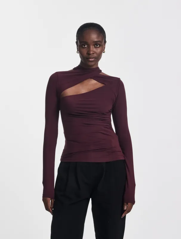 Coral Wrap Top in Merlot sold by Ninety Percent