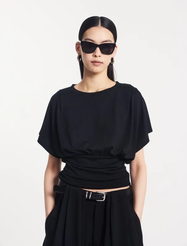 Wren Rouch Hem Tee in Black made by Ninety Percent