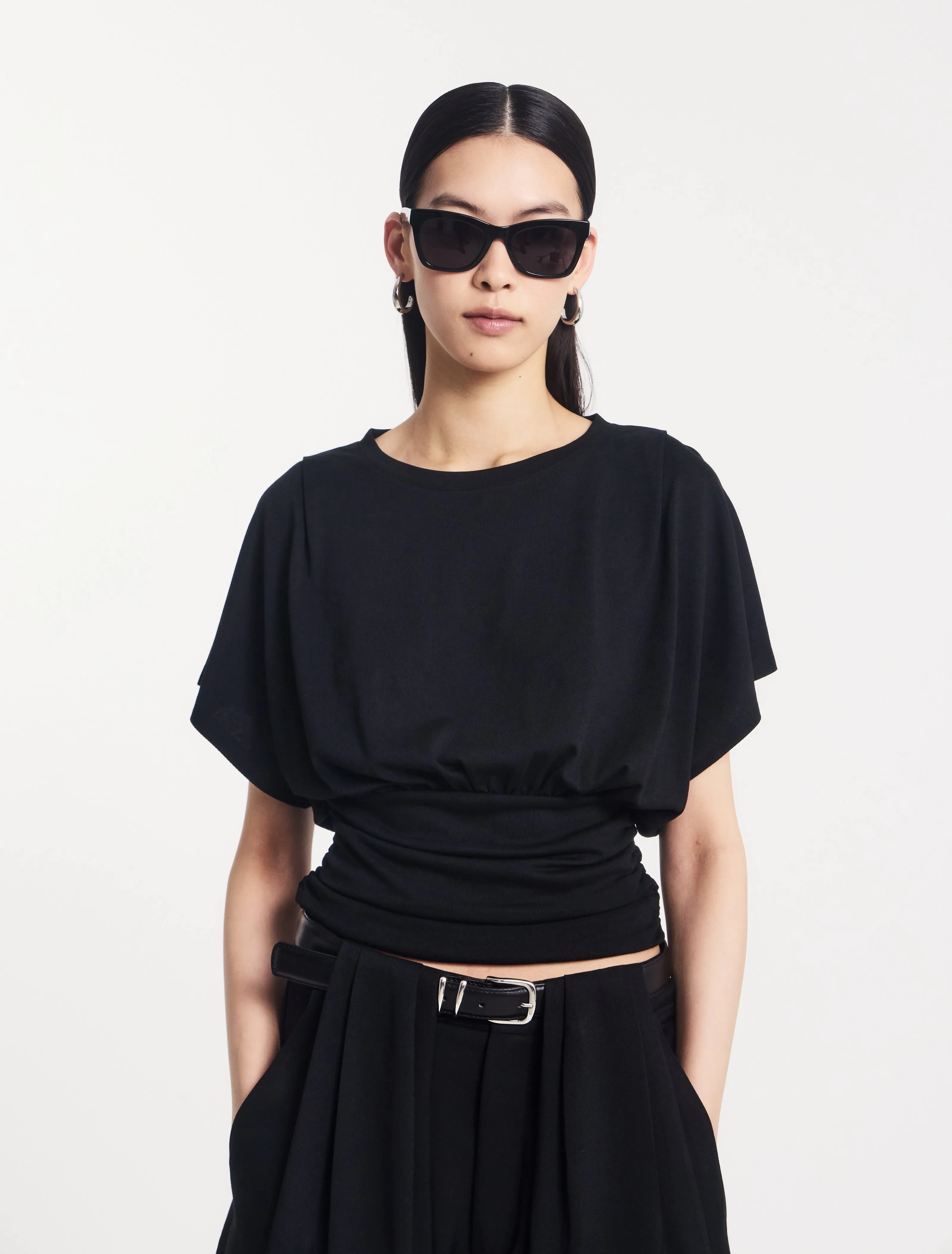 Wren Rouch Hem Tee in Black sold by Ninety Percent