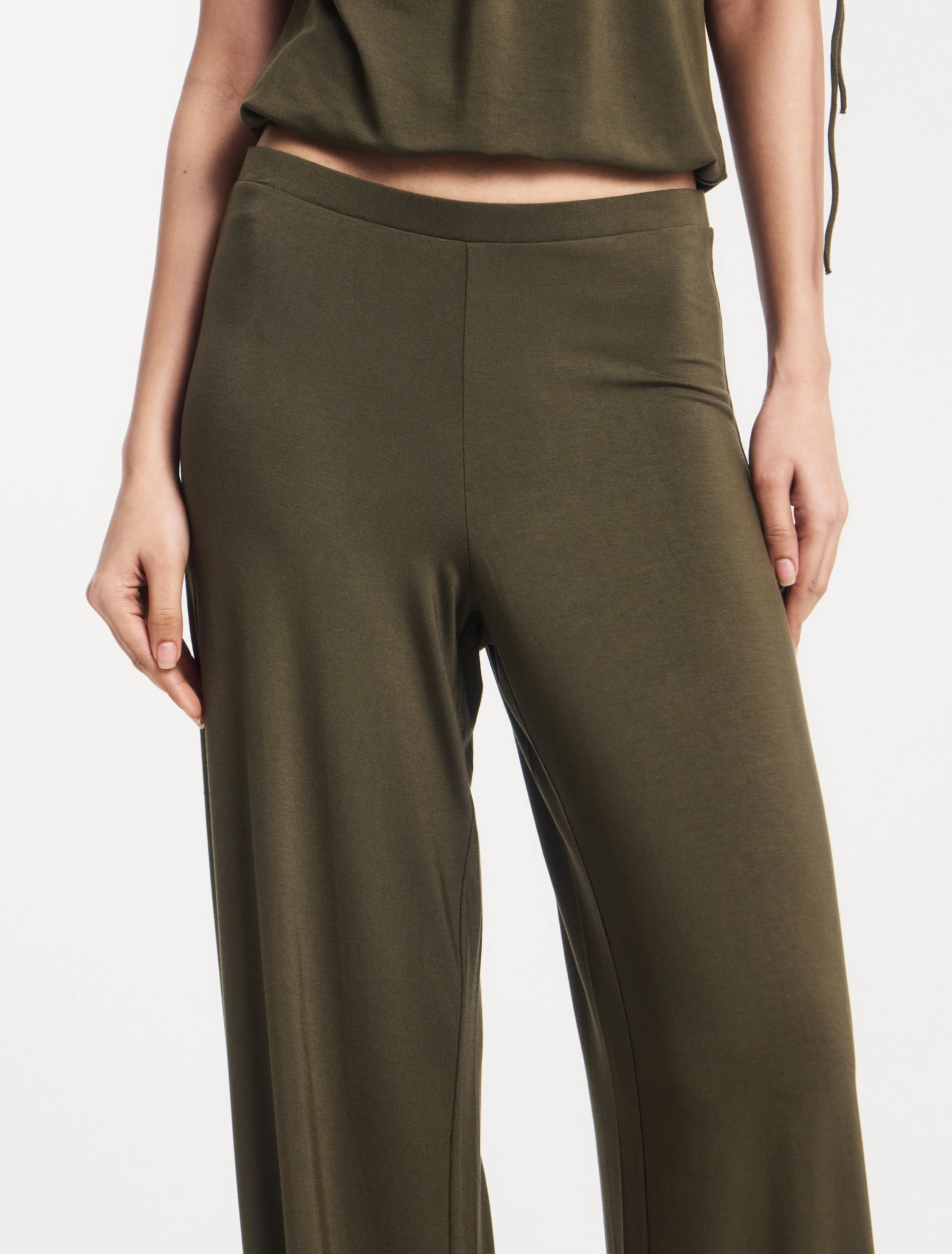 Clover Wide Leg Bottom in Leaf Green sold by Ninety Percent
